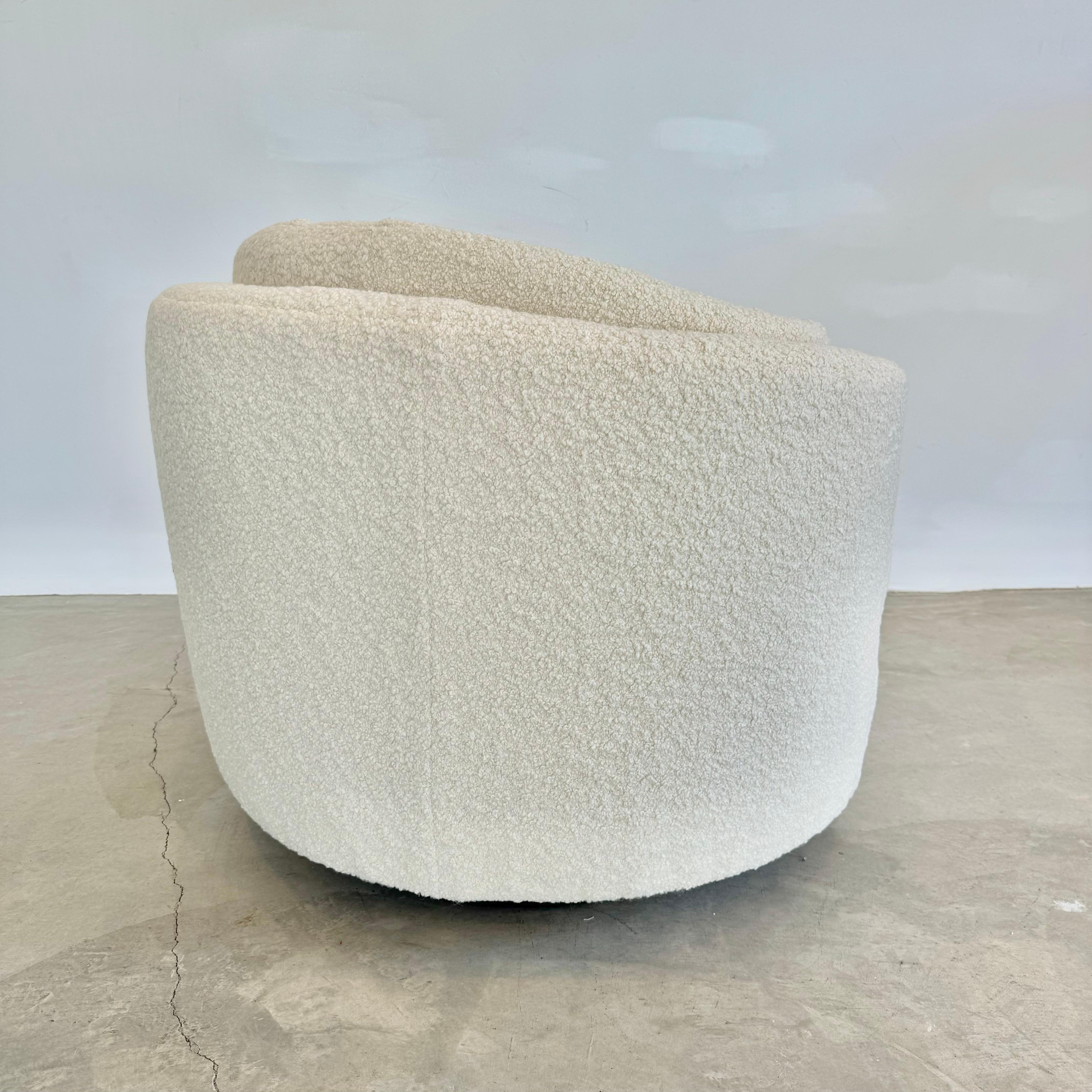 Pair of Plush Boucle Swivel Club Chairs, 1970s USA 4