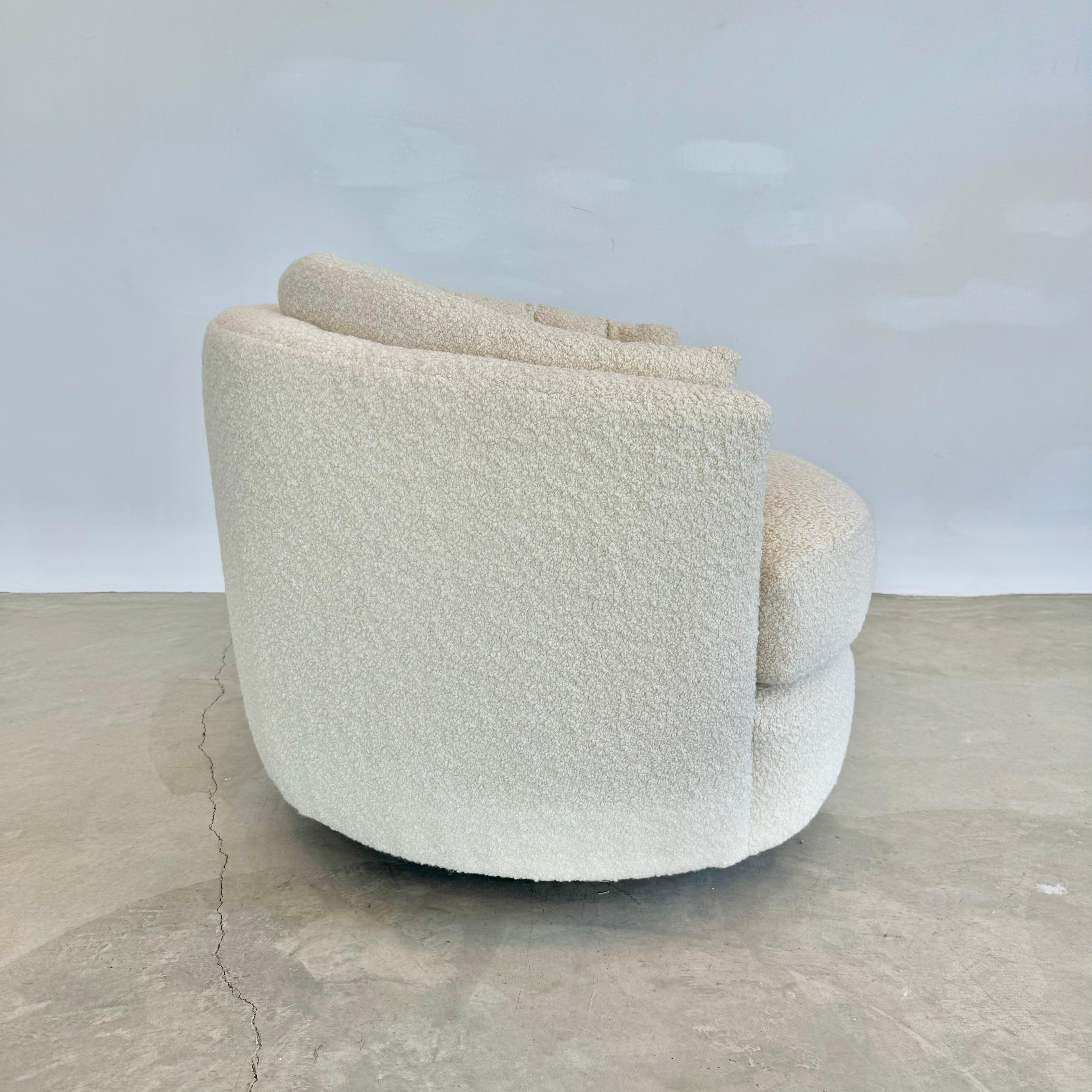Pair of Plush Boucle Swivel Club Chairs, 1970s USA 5