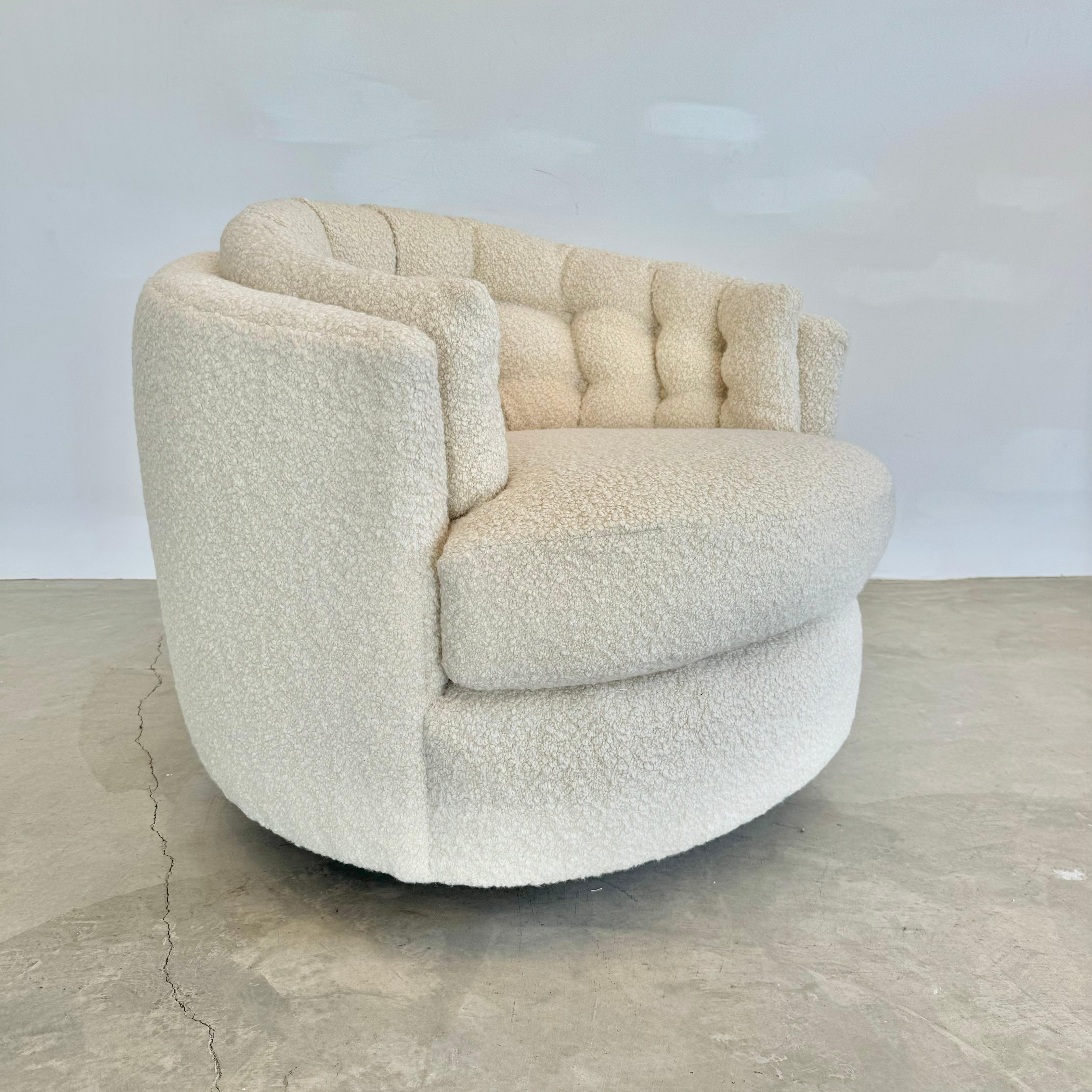 Pair of Plush Boucle Swivel Club Chairs, 1970s USA 6