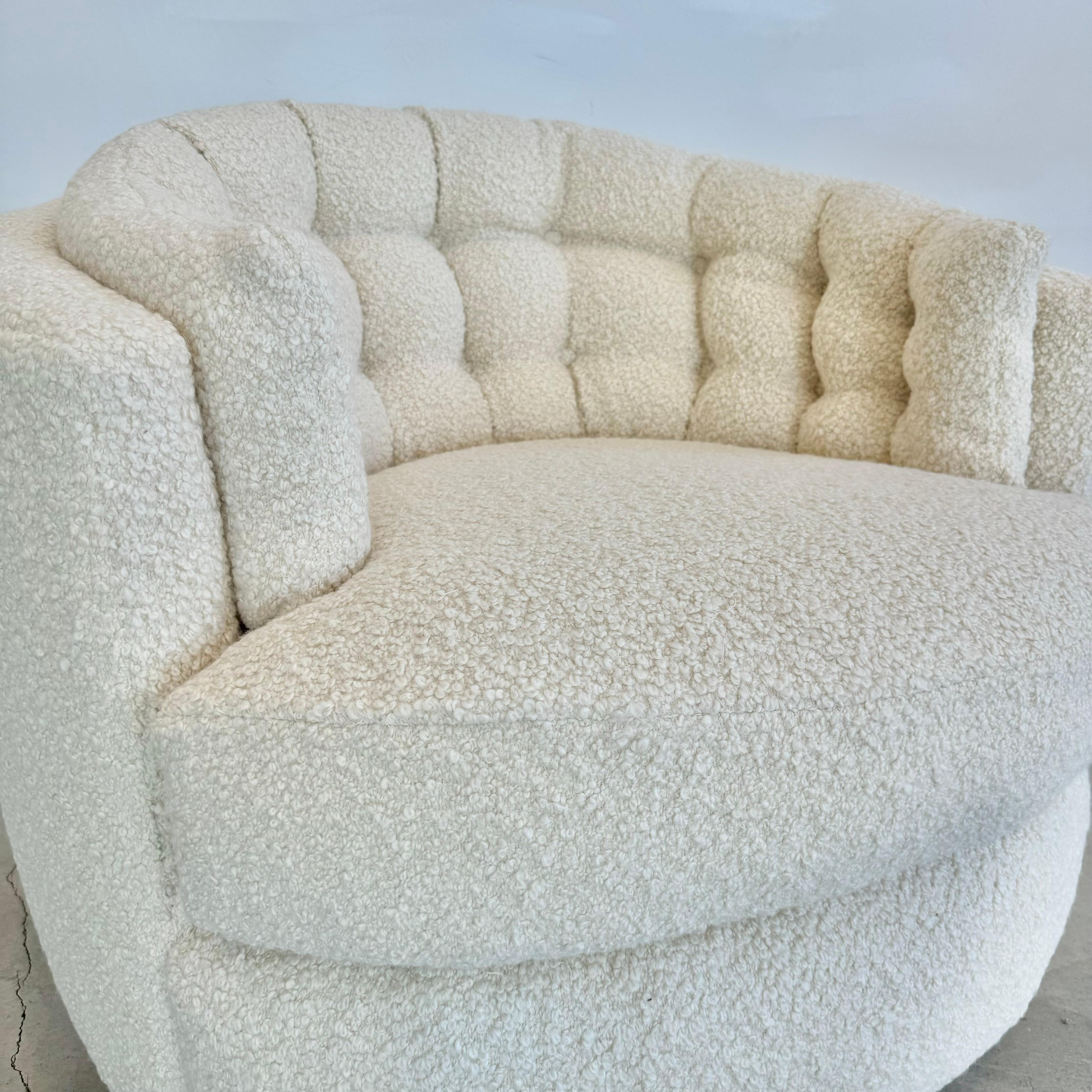 Pair of Plush Boucle Swivel Club Chairs, 1970s USA 9