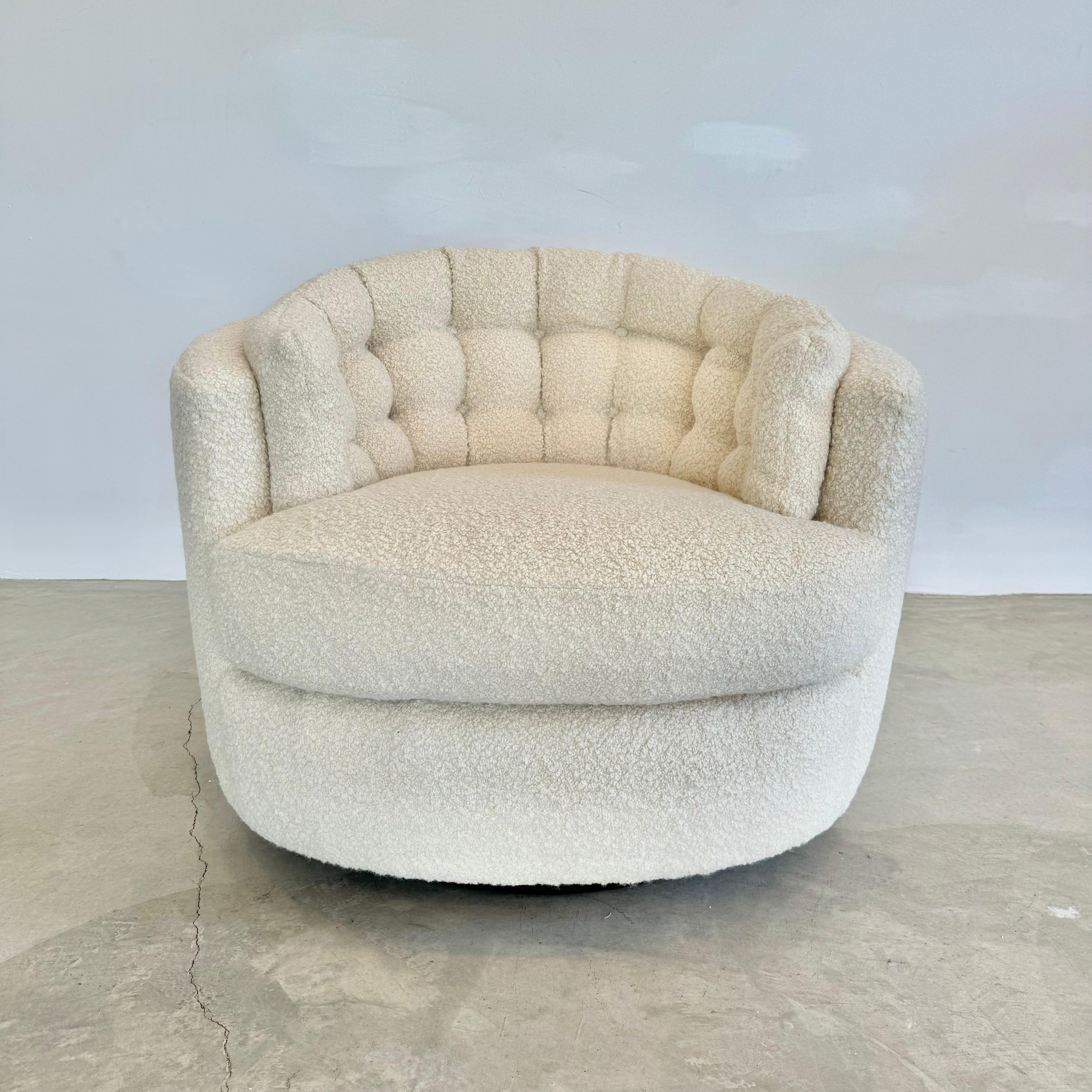 Pair of Plush Boucle Swivel Club Chairs, 1970s USA 11