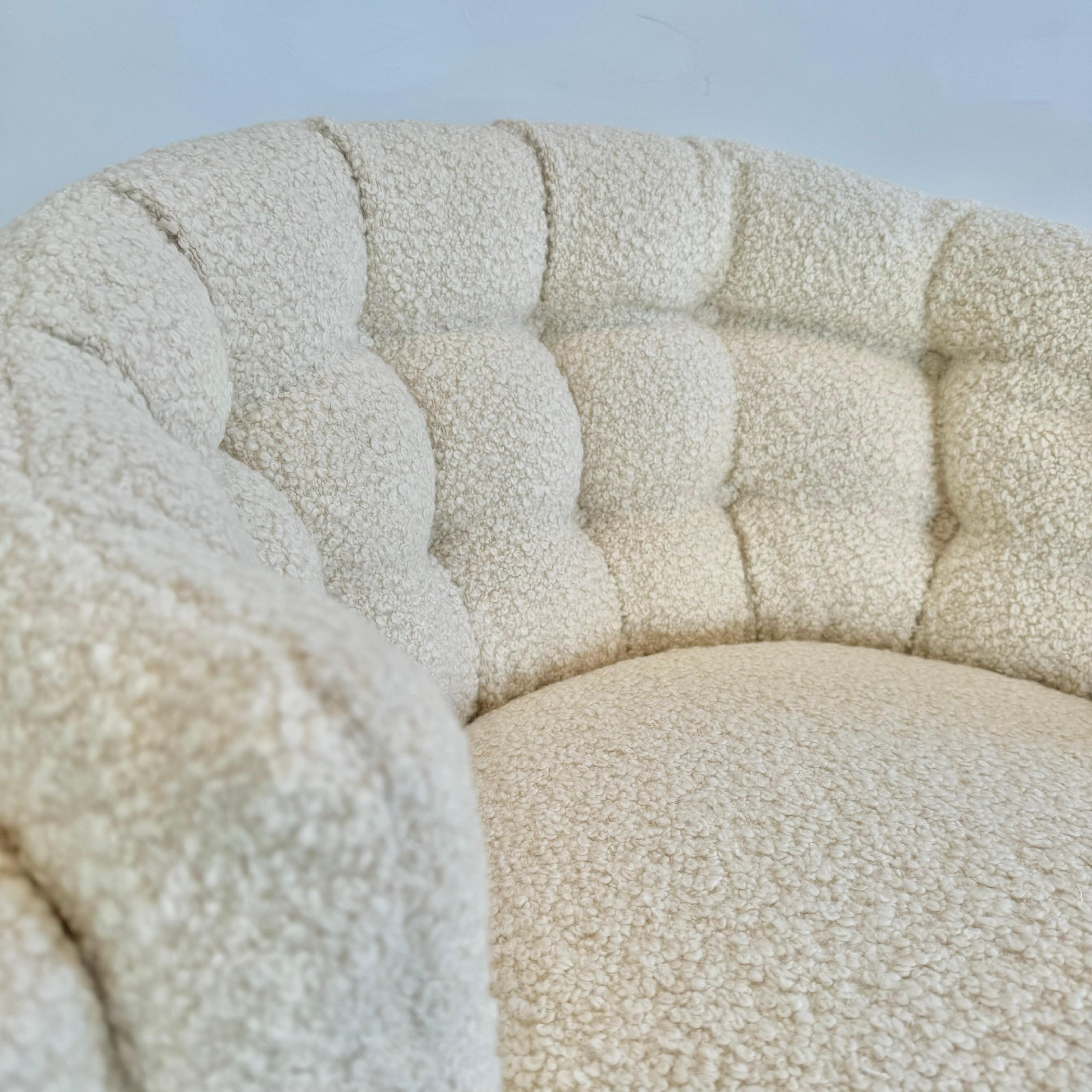 American Pair of Plush Boucle Swivel Club Chairs, 1970s USA