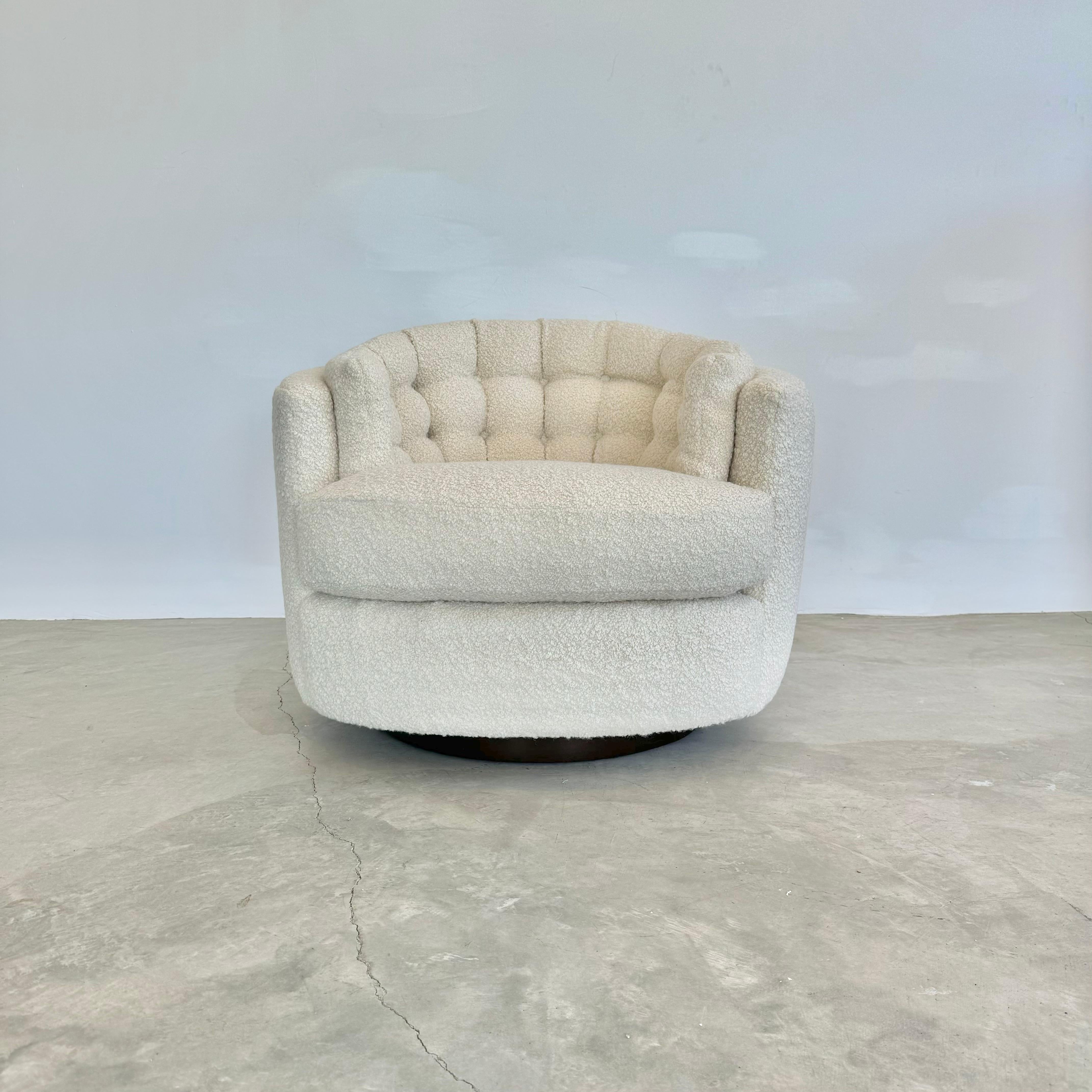 Late 20th Century Pair of Plush Boucle Swivel Club Chairs, 1970s USA