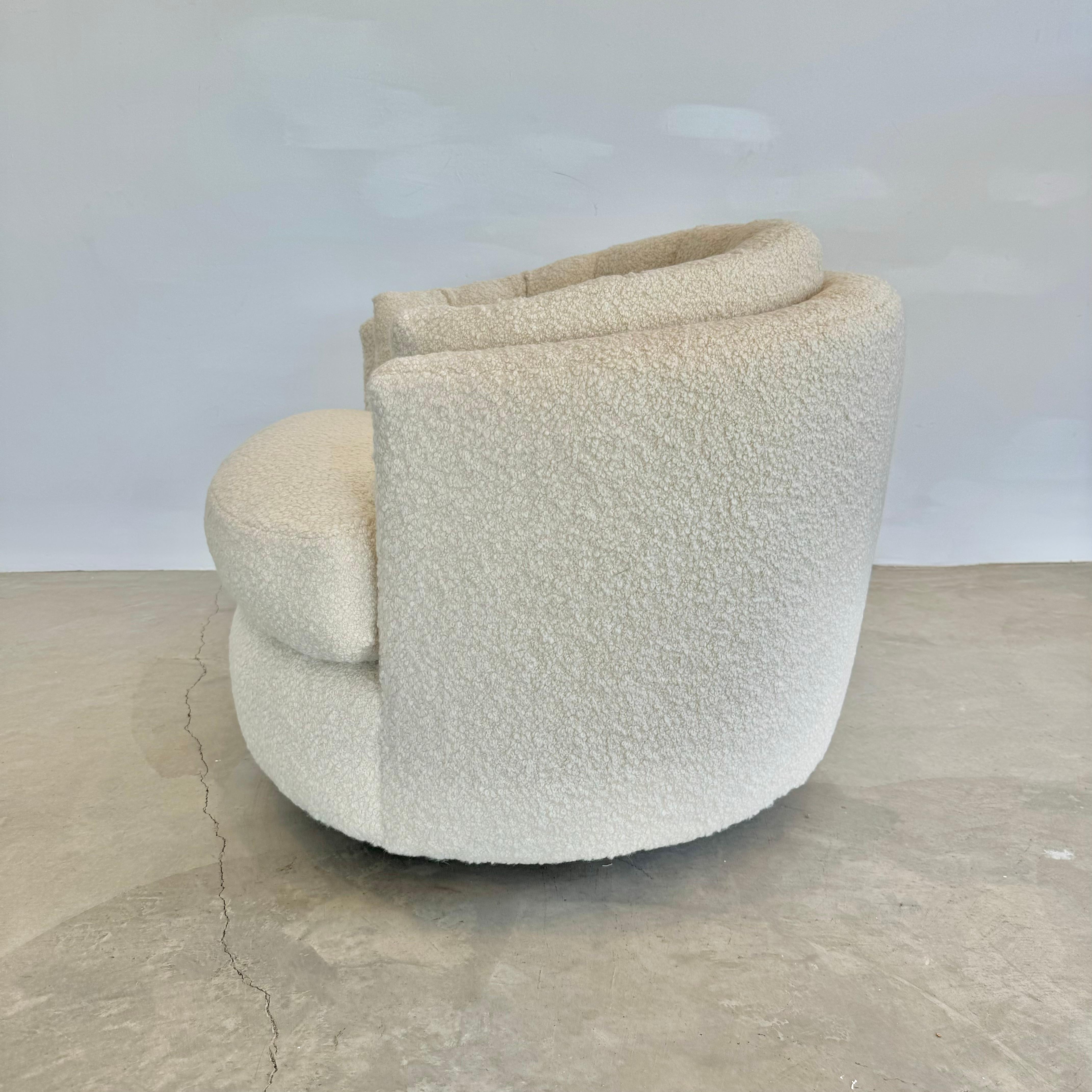 Pair of Plush Boucle Swivel Club Chairs, 1970s USA 1