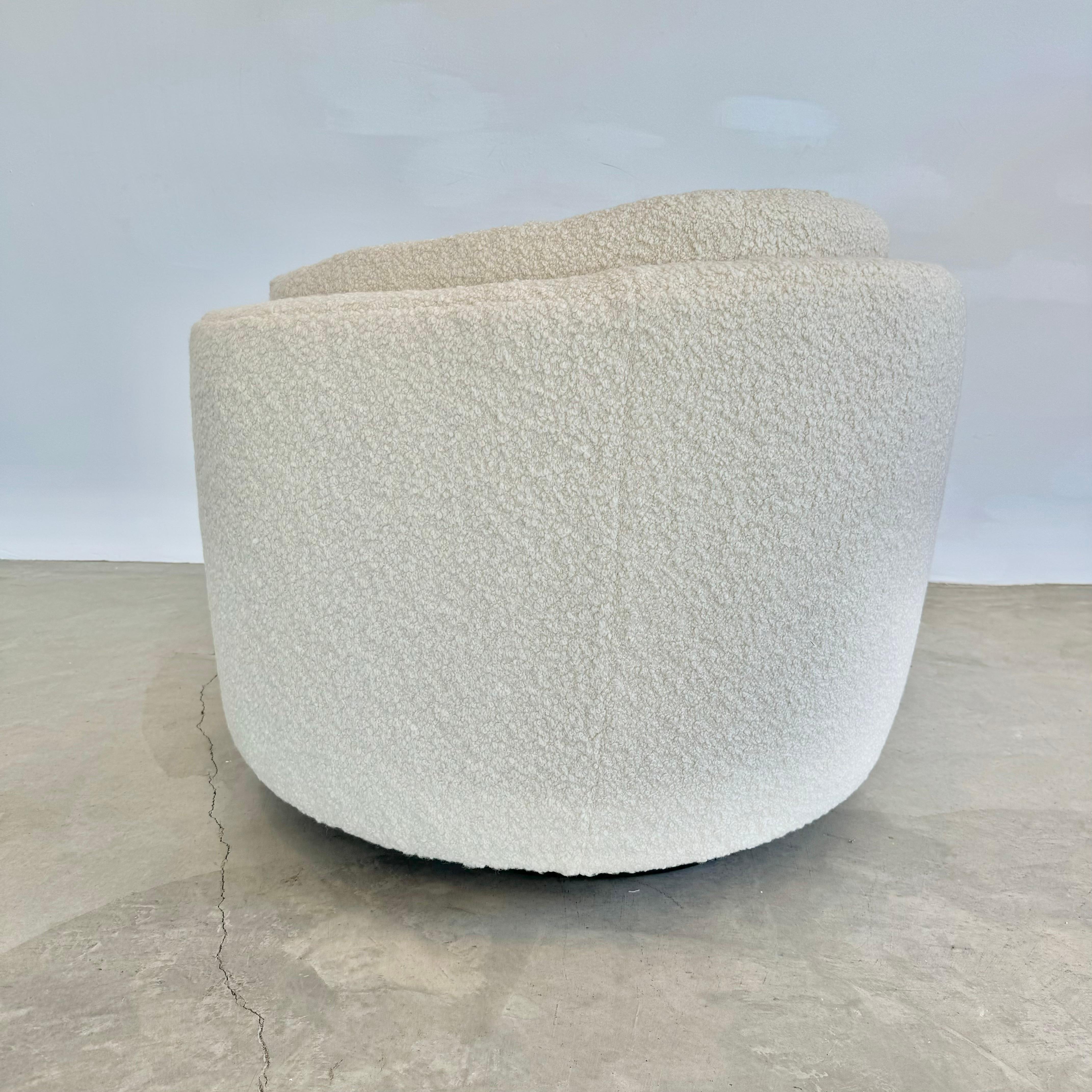 Pair of Plush Boucle Swivel Club Chairs, 1970s USA 2