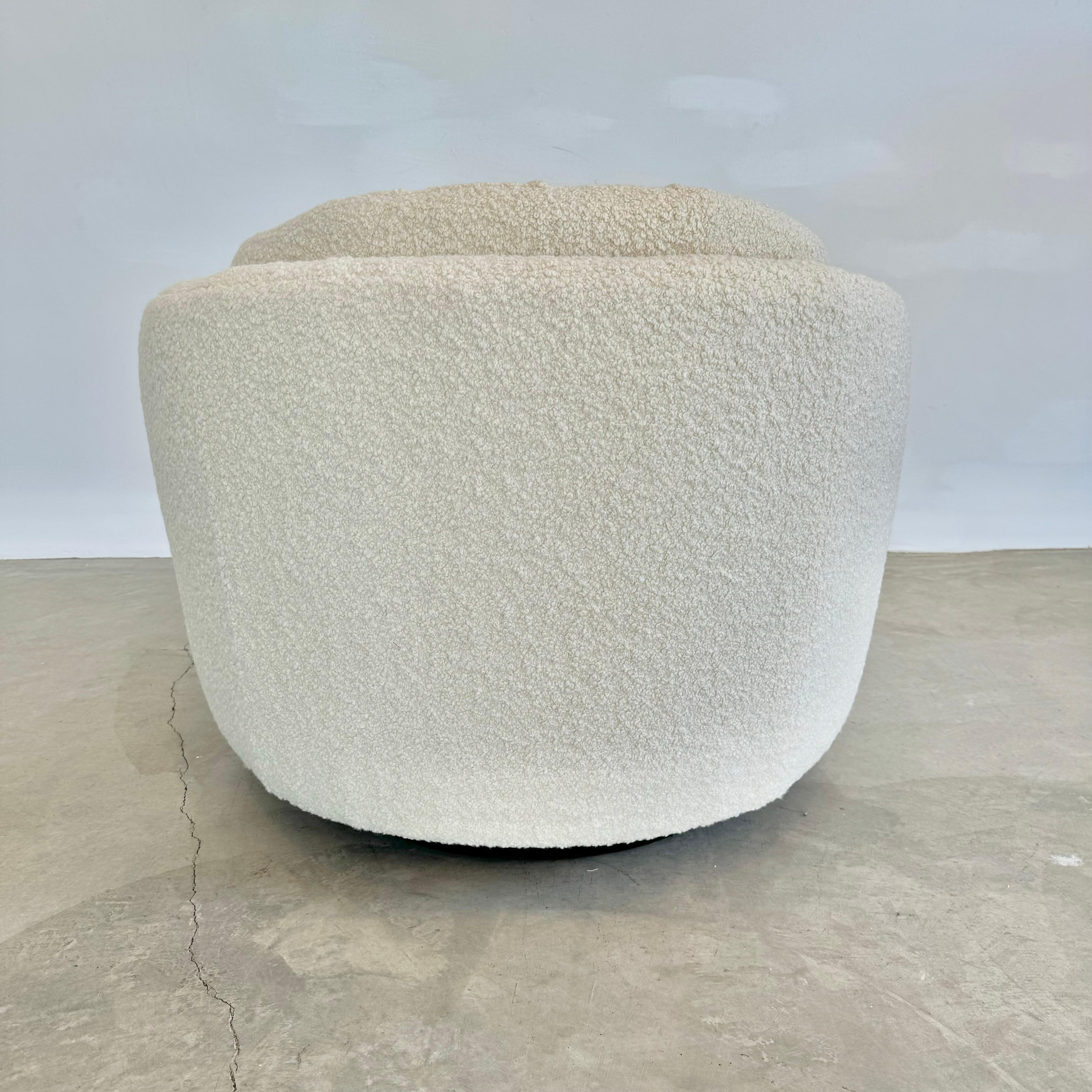 Pair of Plush Boucle Swivel Club Chairs, 1970s USA 3