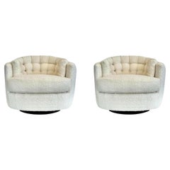 Pair of Plush Boucle Swivel Club Chairs, 1970s USA