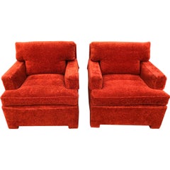 Pair of Plush Edward Wormley for Dunbar Lounge Chairs in Orange Rust