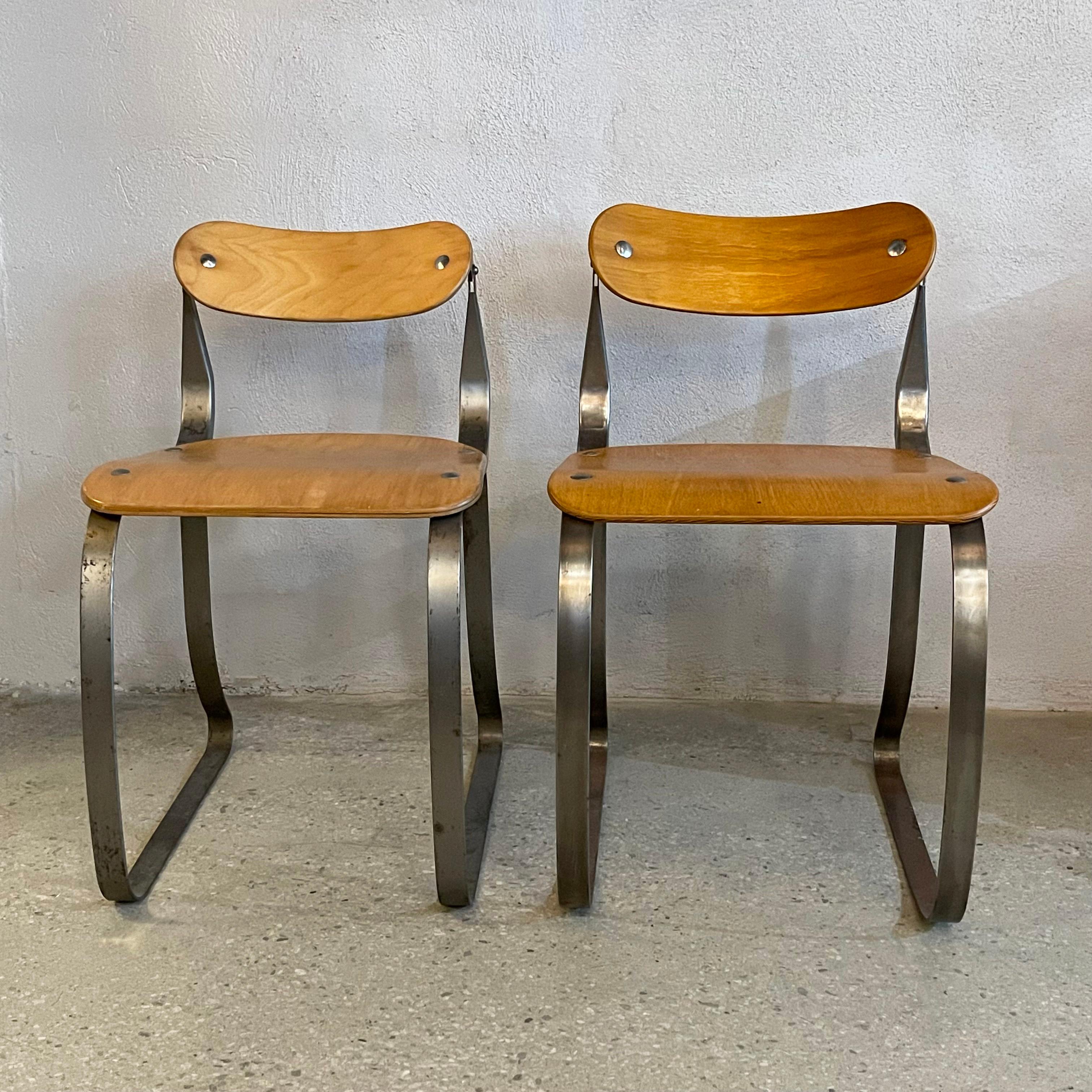 American Pair Of Ply And Steel Health Chairs By Herman Sperlich For Ironite For Sale