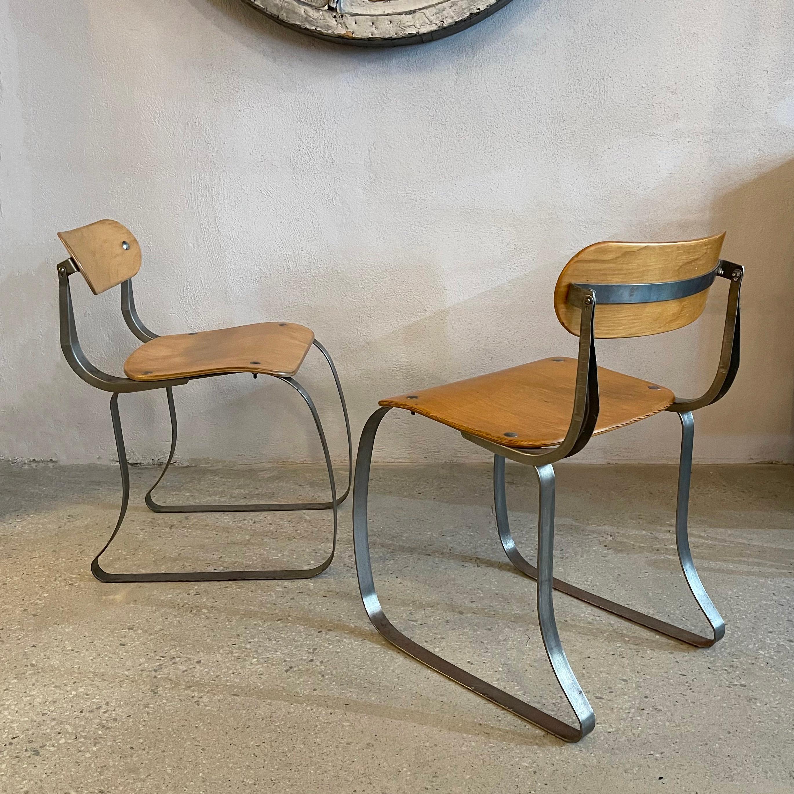 Brushed Pair Of Ply And Steel Health Chairs By Herman Sperlich For Ironite For Sale