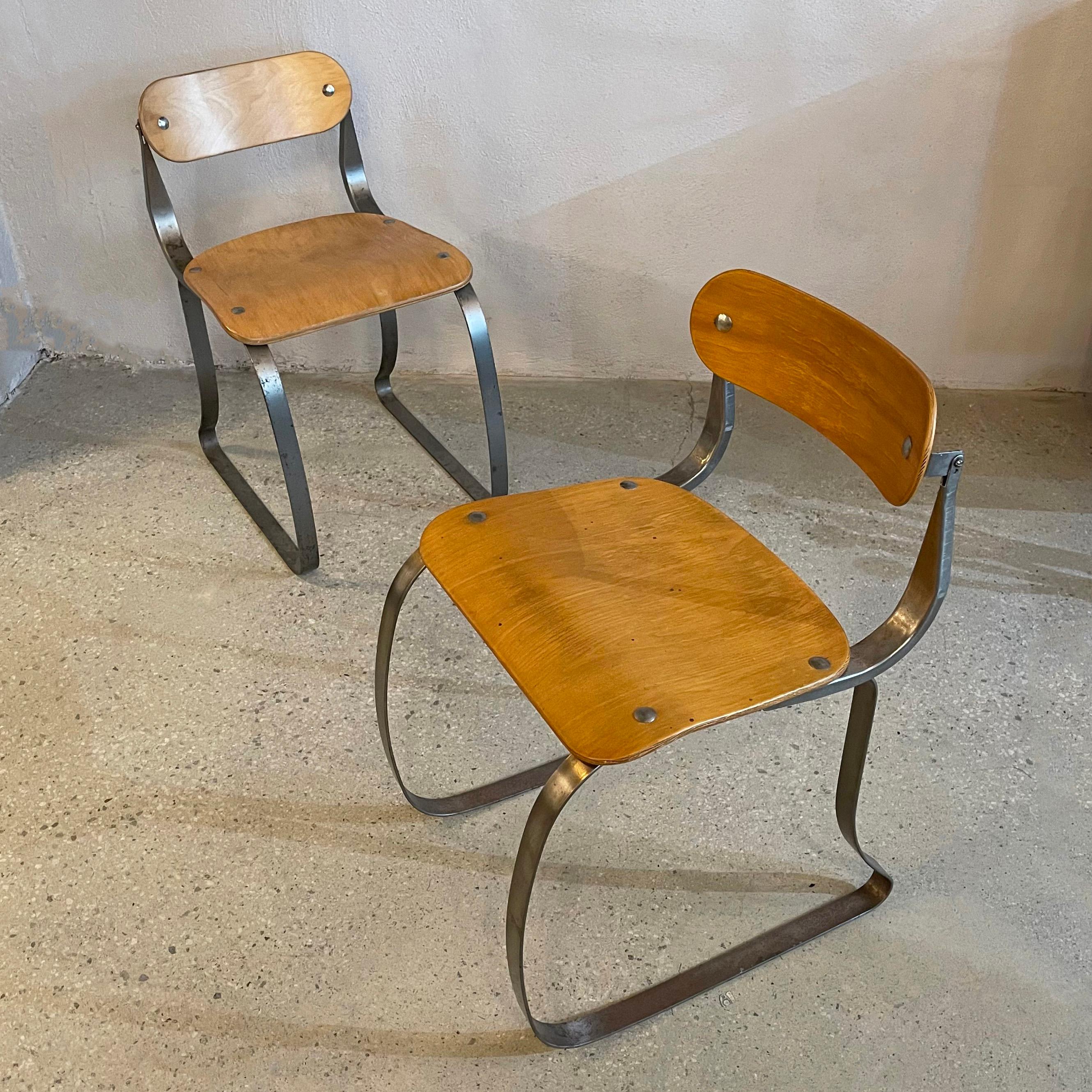 20th Century Pair Of Ply And Steel Health Chairs By Herman Sperlich For Ironite