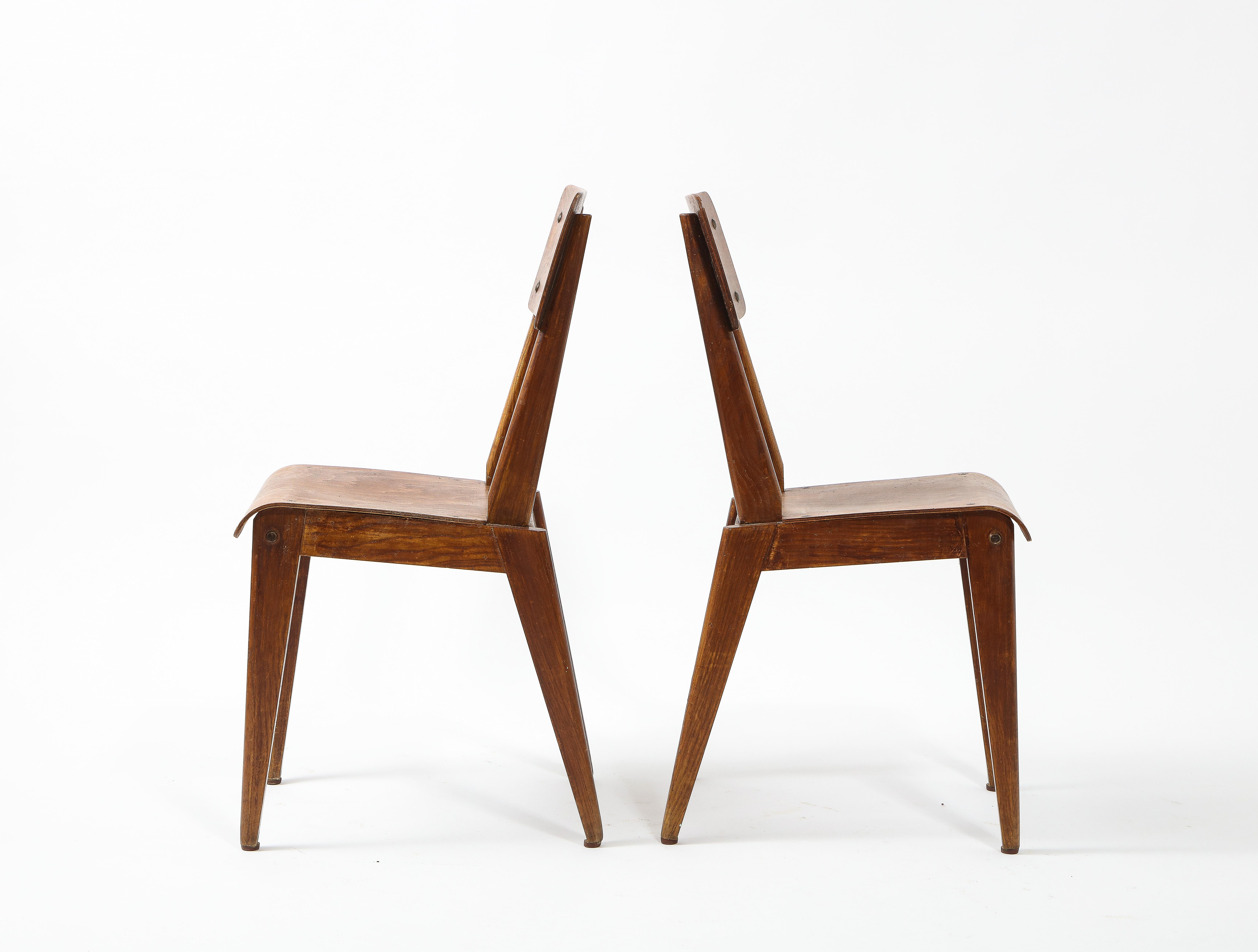Pair of Plywood Side Chairs, France 1960's For Sale 5
