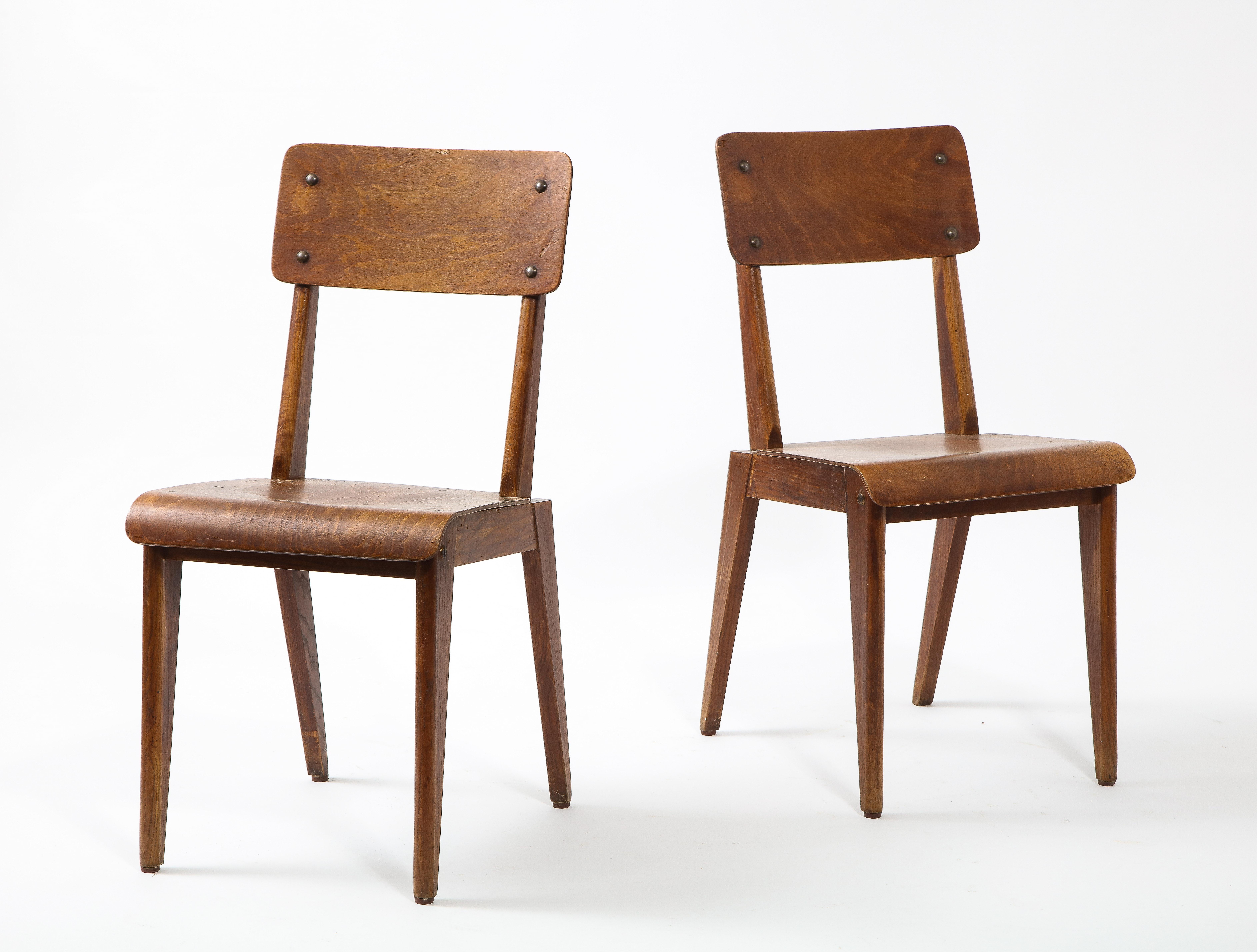 Pair of Plywood Side Chairs, France 1960's For Sale 1