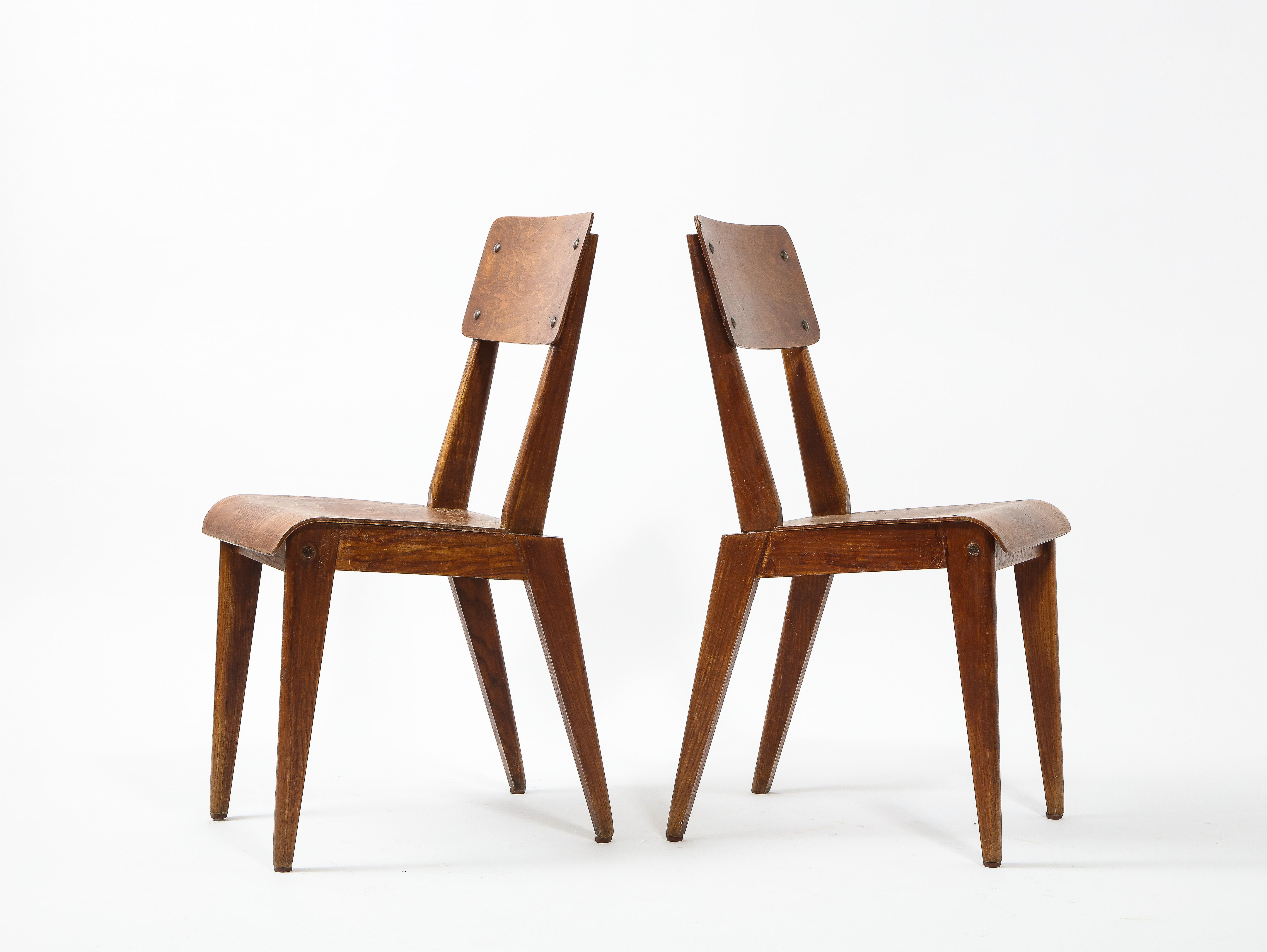 Pair of Plywood Side Chairs, France 1960's For Sale 2