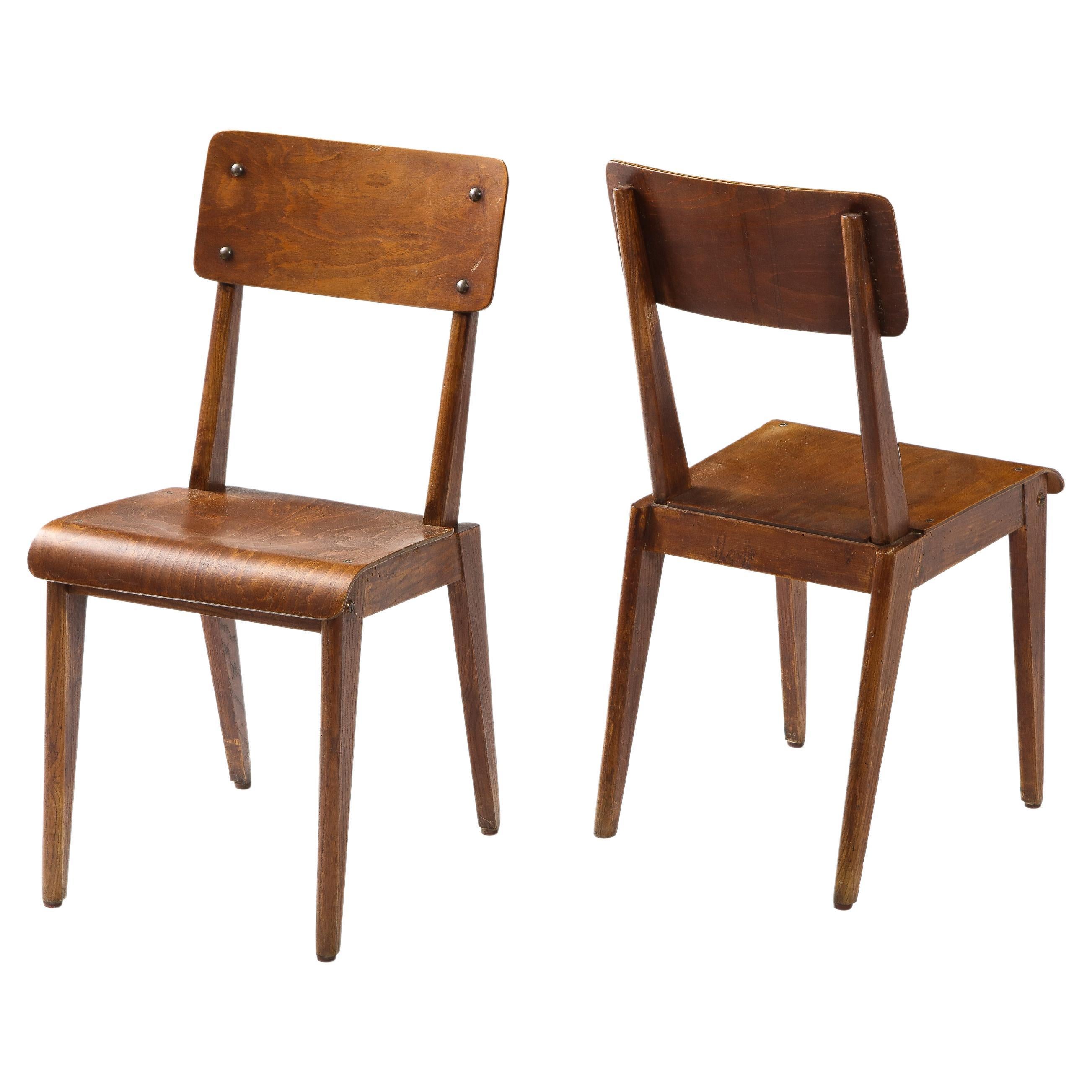 Pair of Plywood Side Chairs, France 1960's For Sale