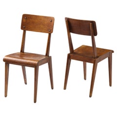 Retro Pair of Plywood Side Chairs, France 1960's