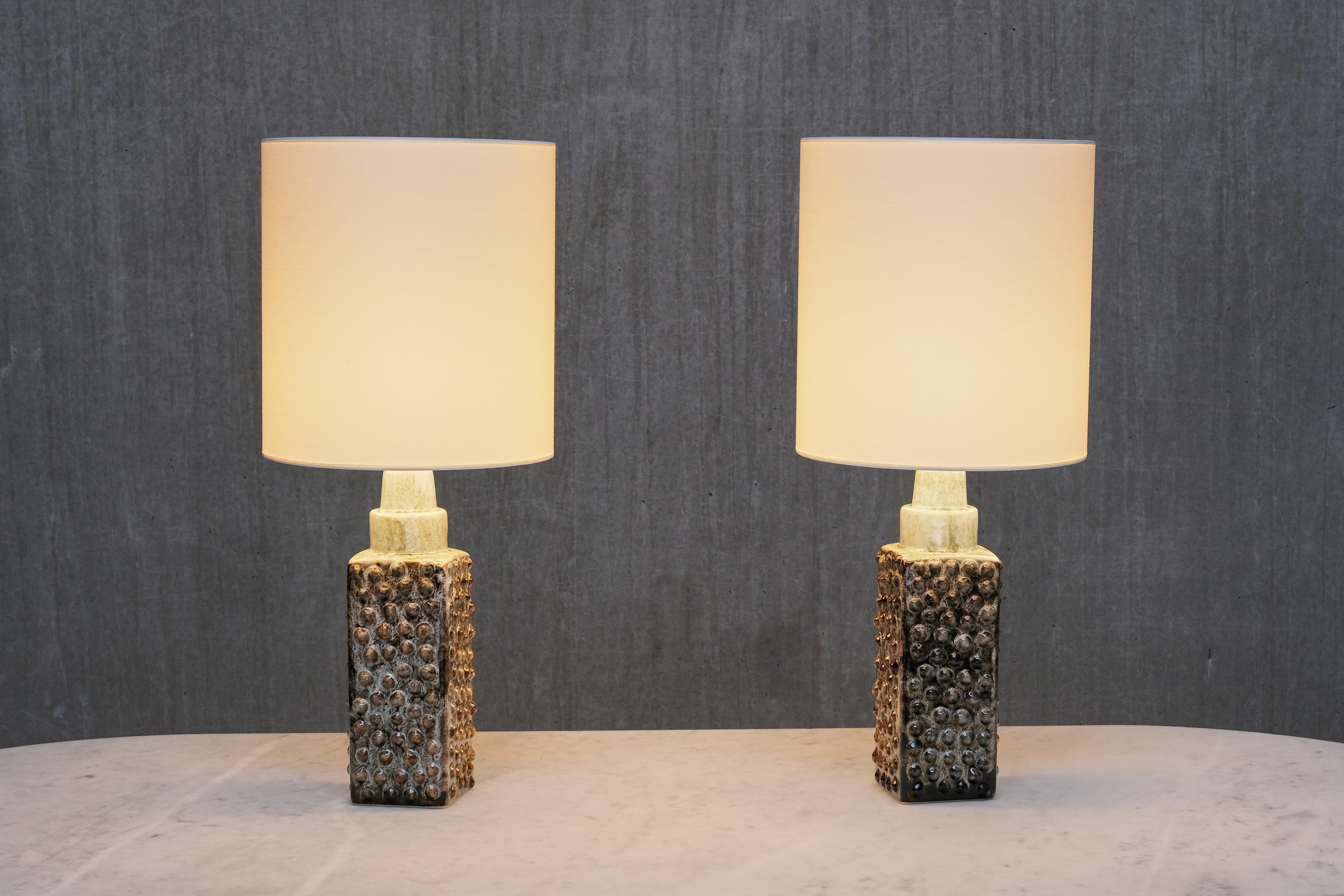 Danois Pair of PM Keramik Table Lamps with Dotted Relief Structure, Denmark, 1960s en vente