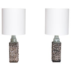 Pair of PM Keramik Table Lamps with Dotted Relief Structure, Denmark, 1960s