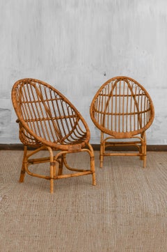 Pair of Pod Chairs In Bamboo, Italy 1970