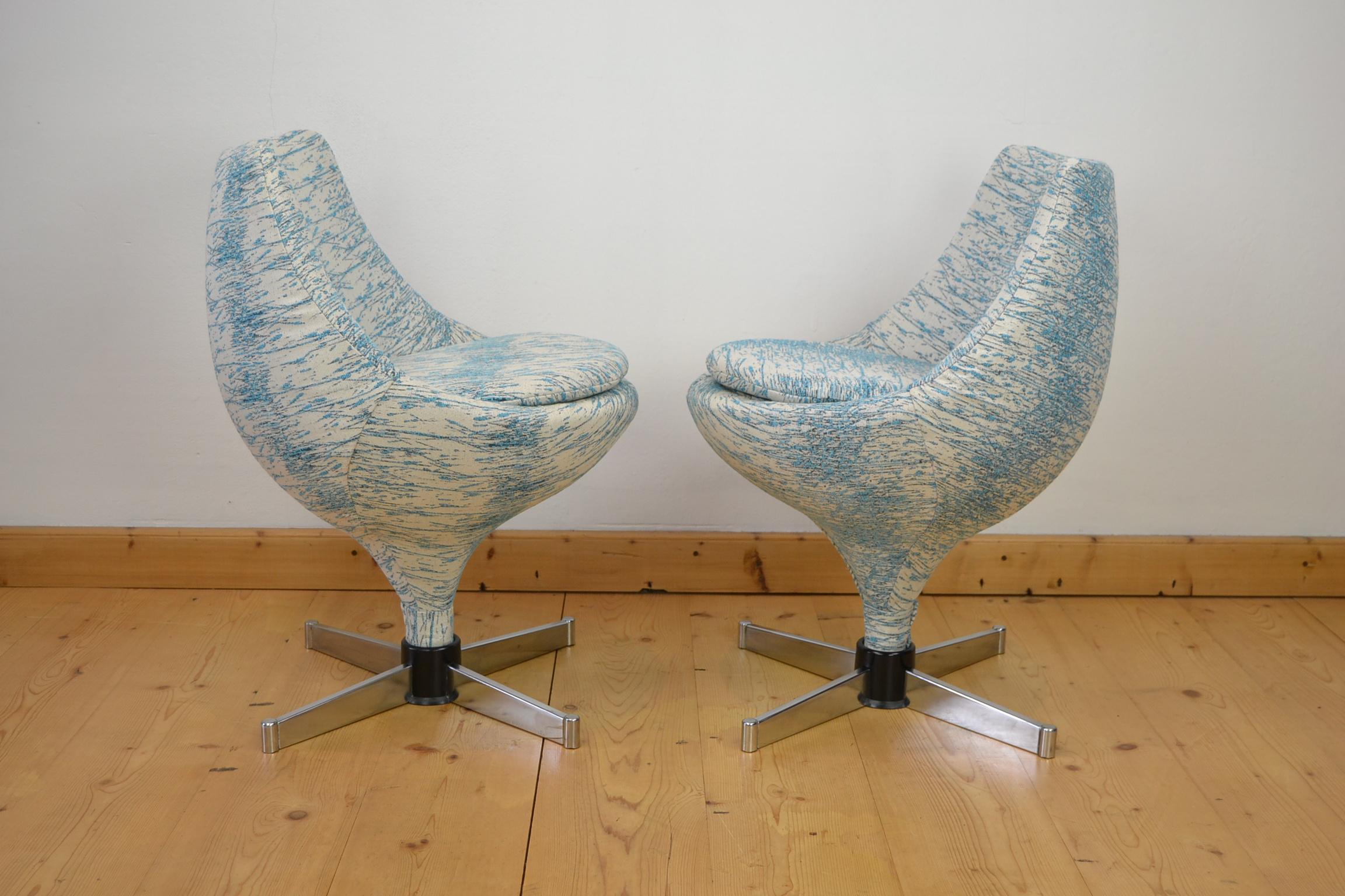 Fabric Pair of Blue Polaris Meurop Swivel Chairs by Pierre Guariche, 1960s, Belgium