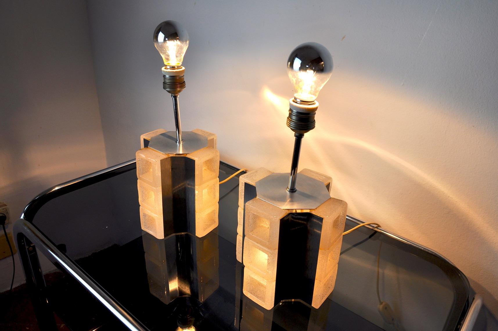 Italian Pair of Poliarte Cubic Lamps by Albano Poli, Murano Glass, Italy, 1960 For Sale