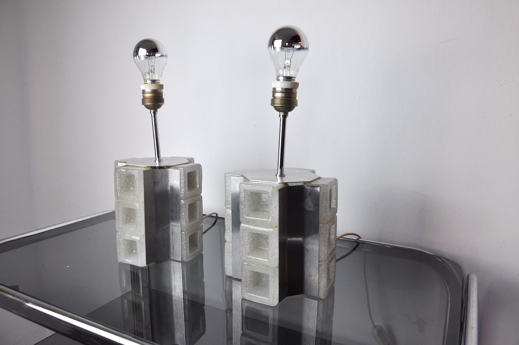 Crystal Pair of Poliarte Cubic Lamps by Albano Poli, Murano Glass, Italy, 1960 For Sale