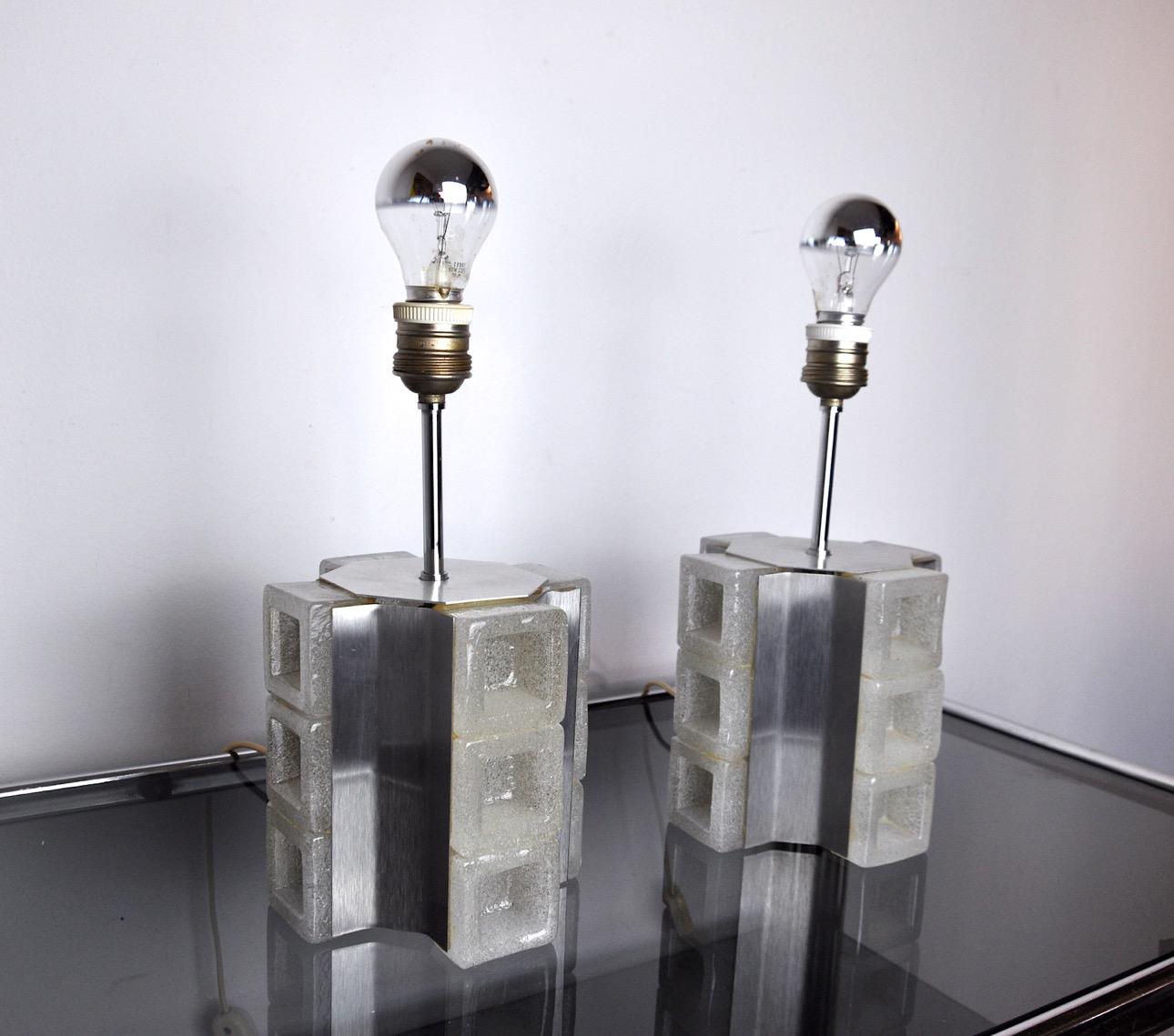 Pair of Poliarte Cubic Lamps by Albano Poli, Murano Glass, Italy, 1960 For Sale 1