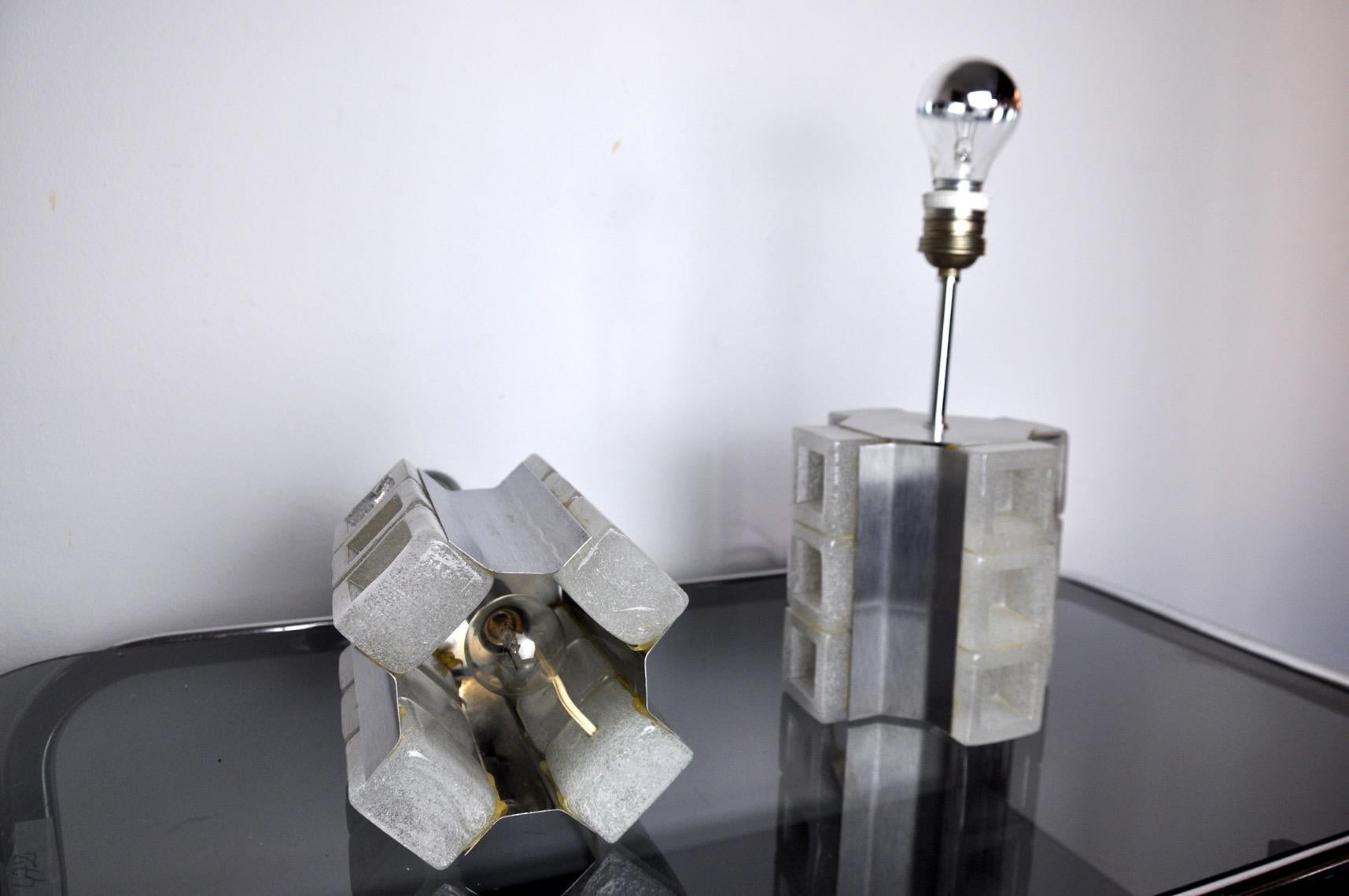 Pair of Poliarte Cubic Lamps by Albano Poli, Murano Glass, Italy, 1960 For Sale 2