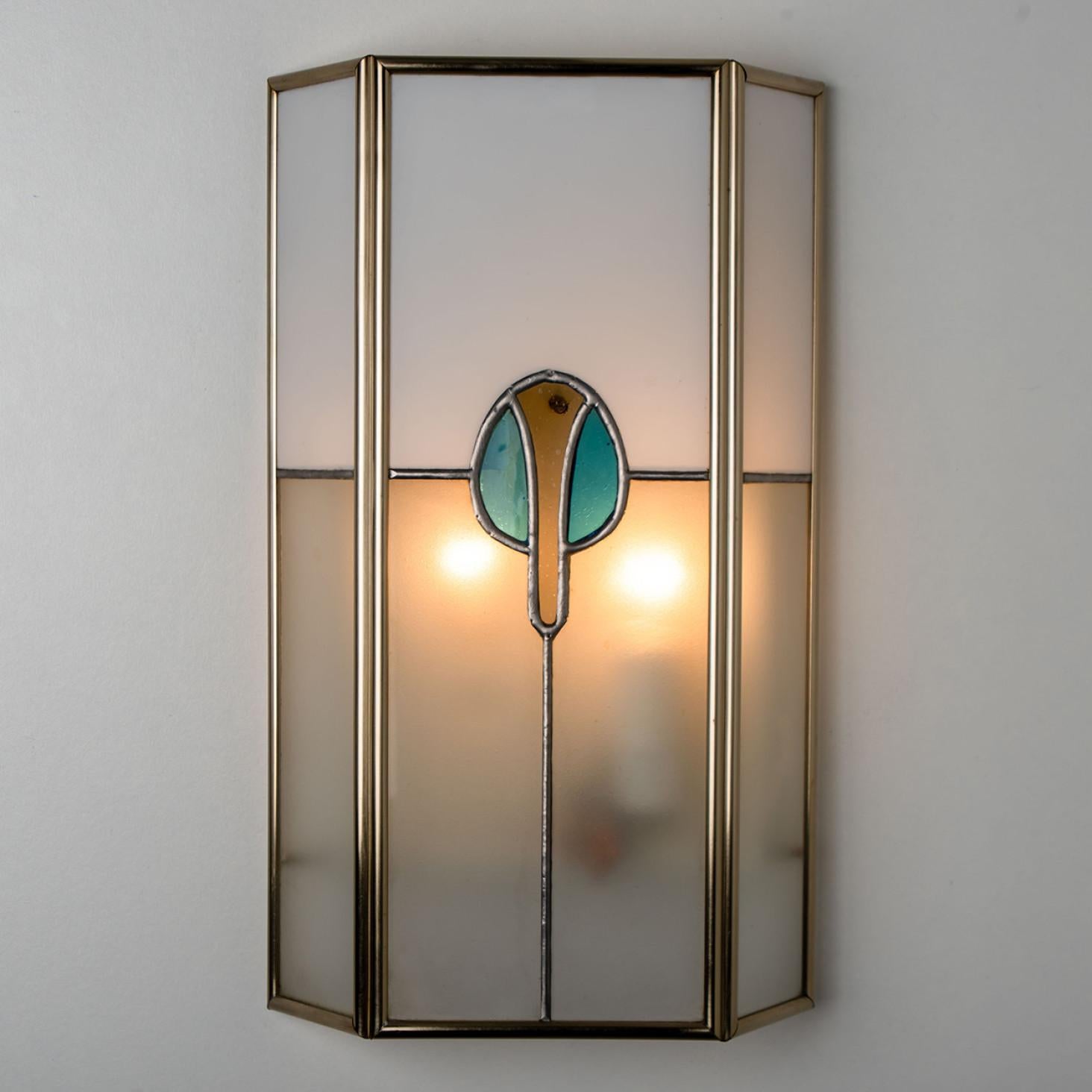 Pair of PoliArte Frosted Stained Glass Silver Blue Wall Light, 1970s For Sale 8