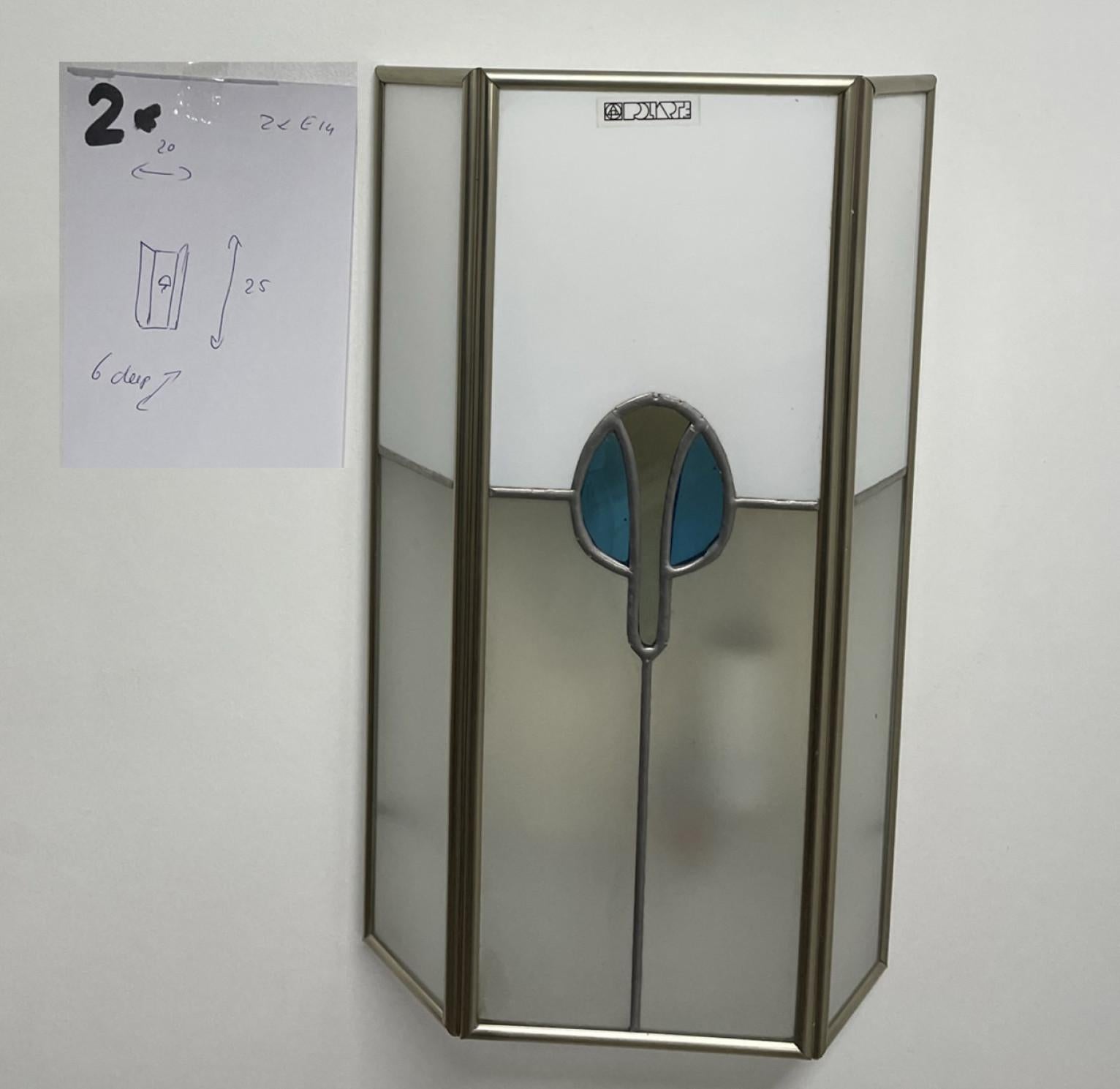 Pair of PoliArte Frosted Stained Glass Silver Blue Wall Light, 1970s For Sale 2