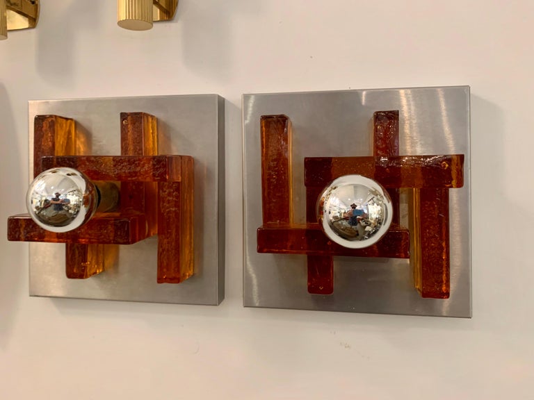 Pair of Poliarte Italian Murano Glass 1960s Wall Lights For Sale 4