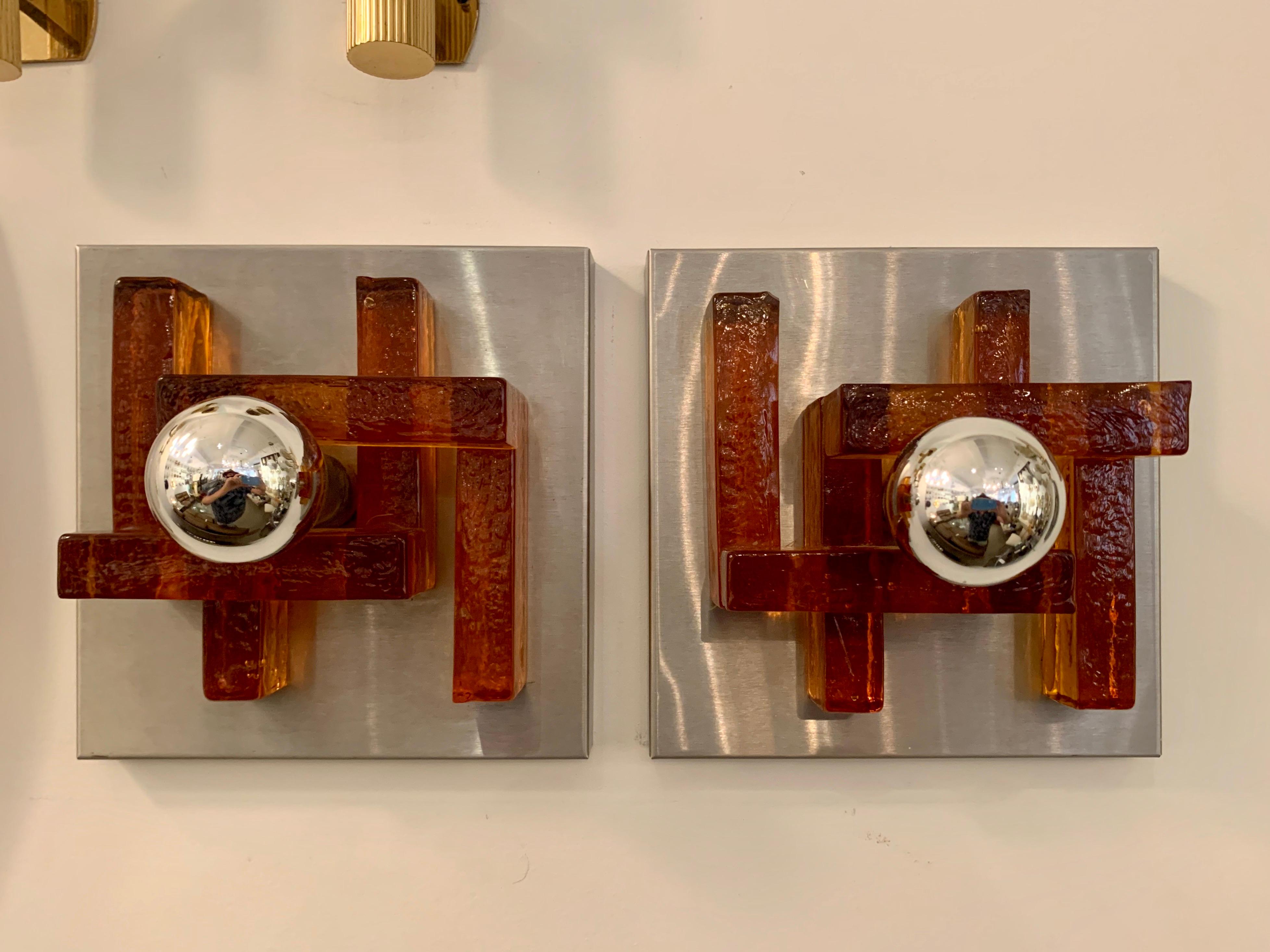 Pair of Poliarte Italian Murano Glass 1960s Wall Lights For Sale 11