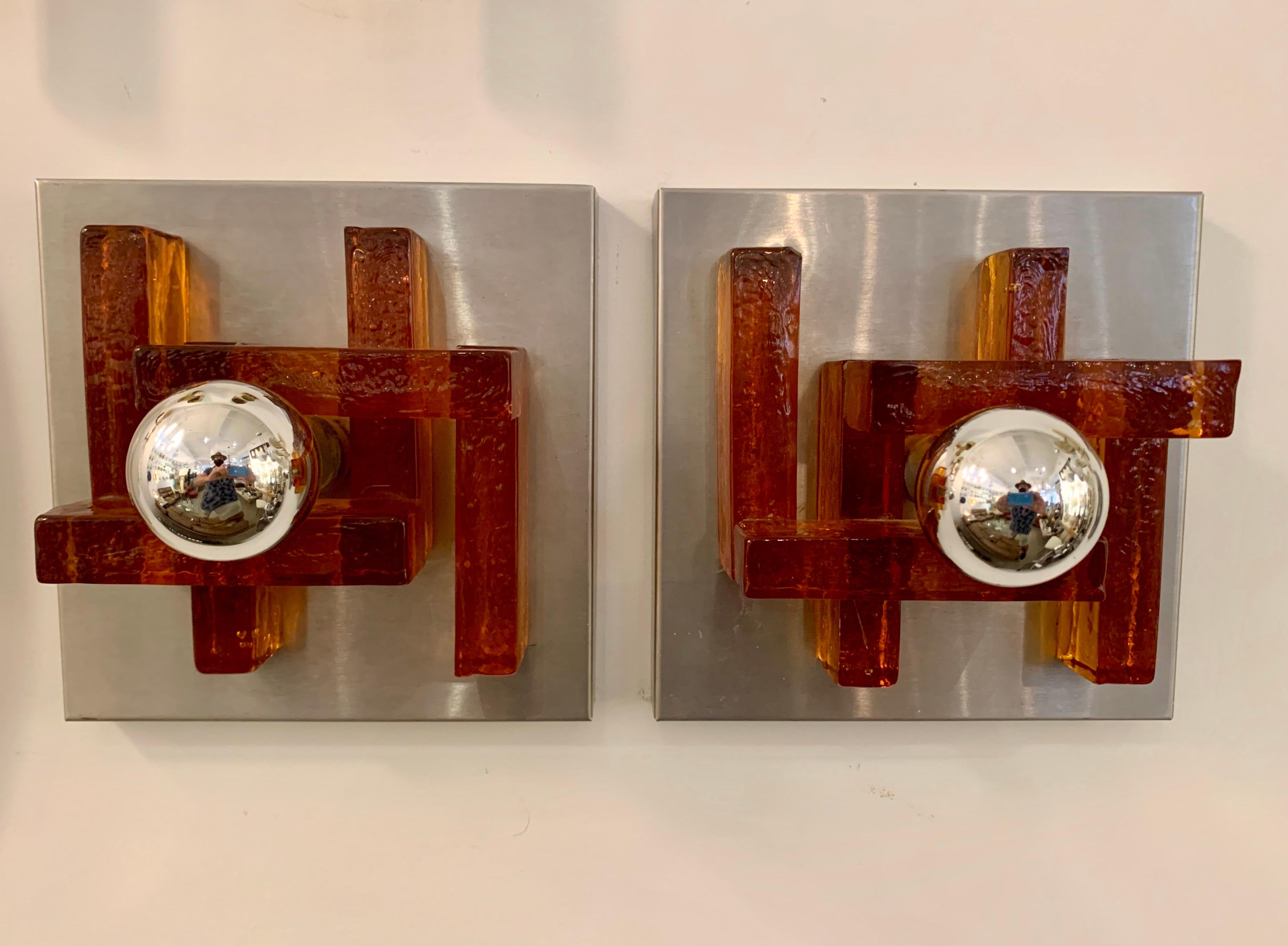 Pair of Poliarte Italian Murano Glass 1960s Wall Lights For Sale 3