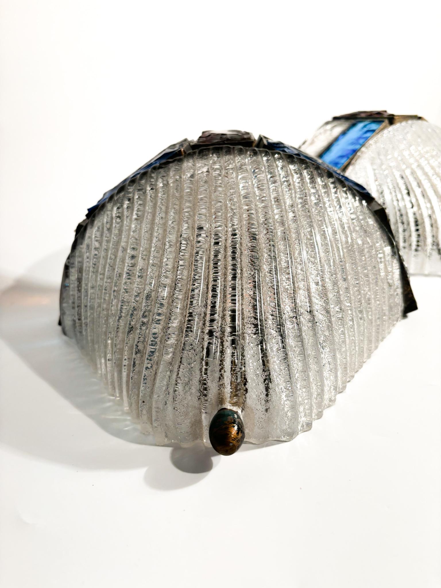 Pair of Poliarte Longobard Wall Lights in Hammered Glass and Wrought Iron 1970s 4