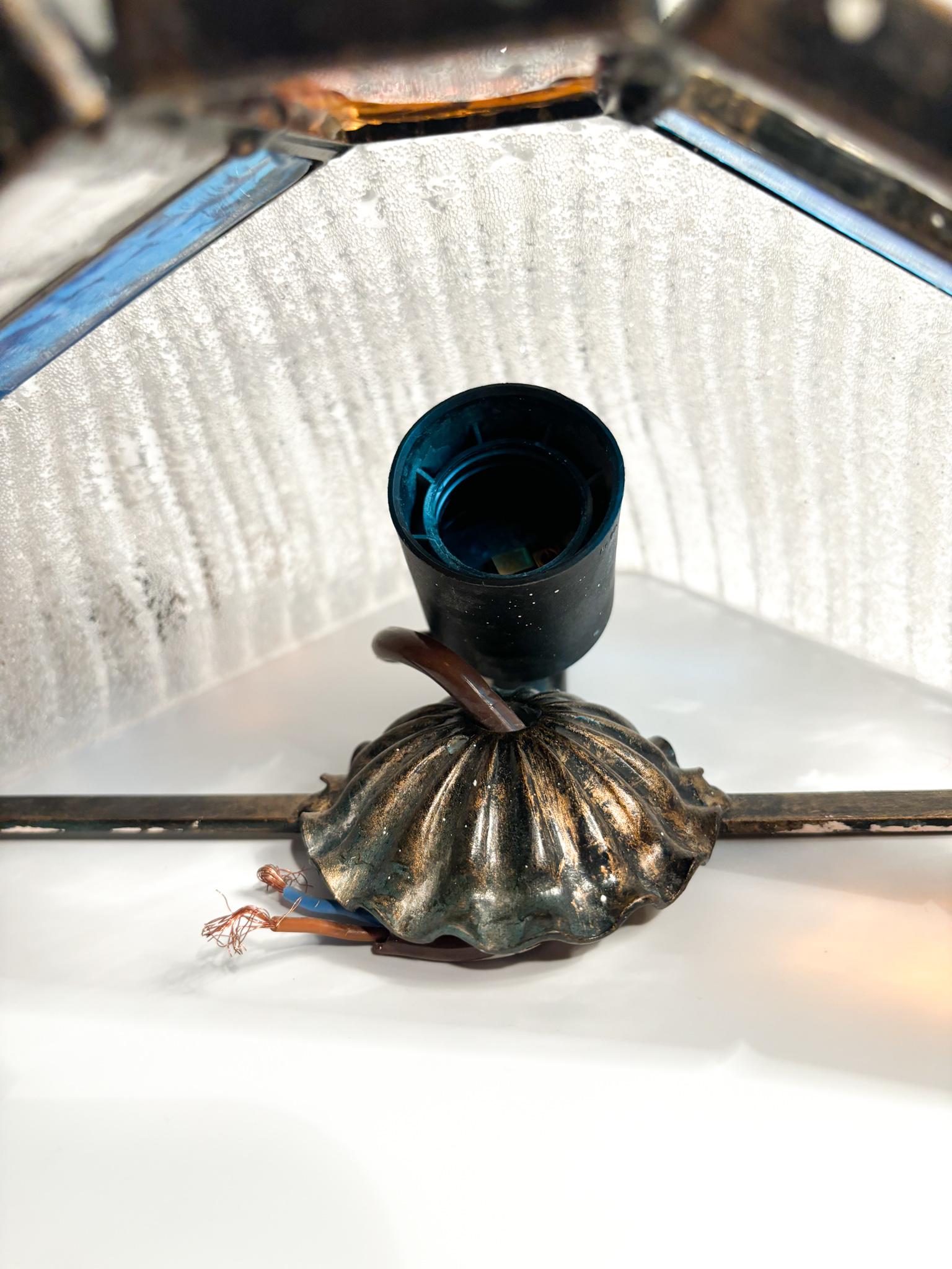 Pair of Poliarte Longobard Wall Lights in Hammered Glass and Wrought Iron 1970s 10