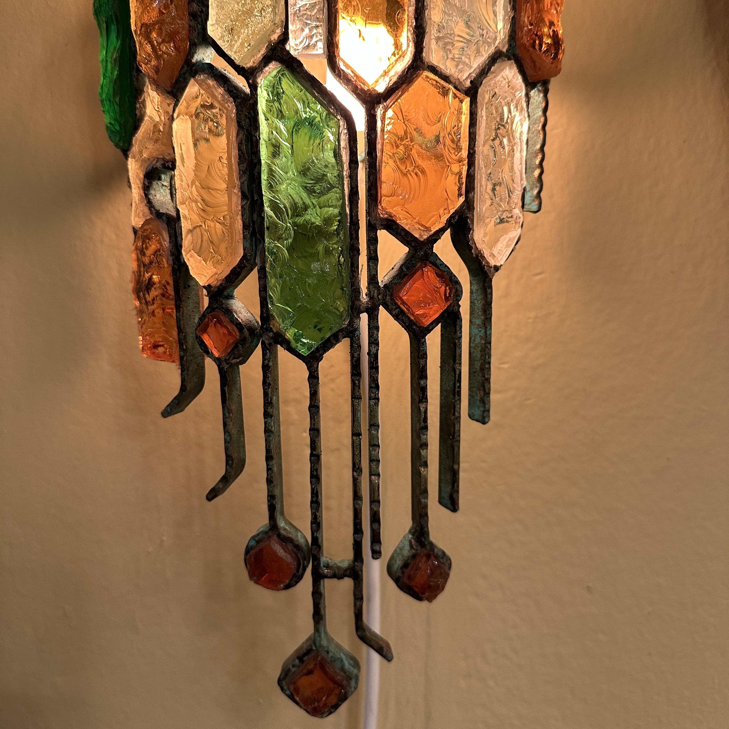 Mid-Century Modern Pair of Poliarte Wall Lights by Albano Poli in Multi Colour Murano Glass