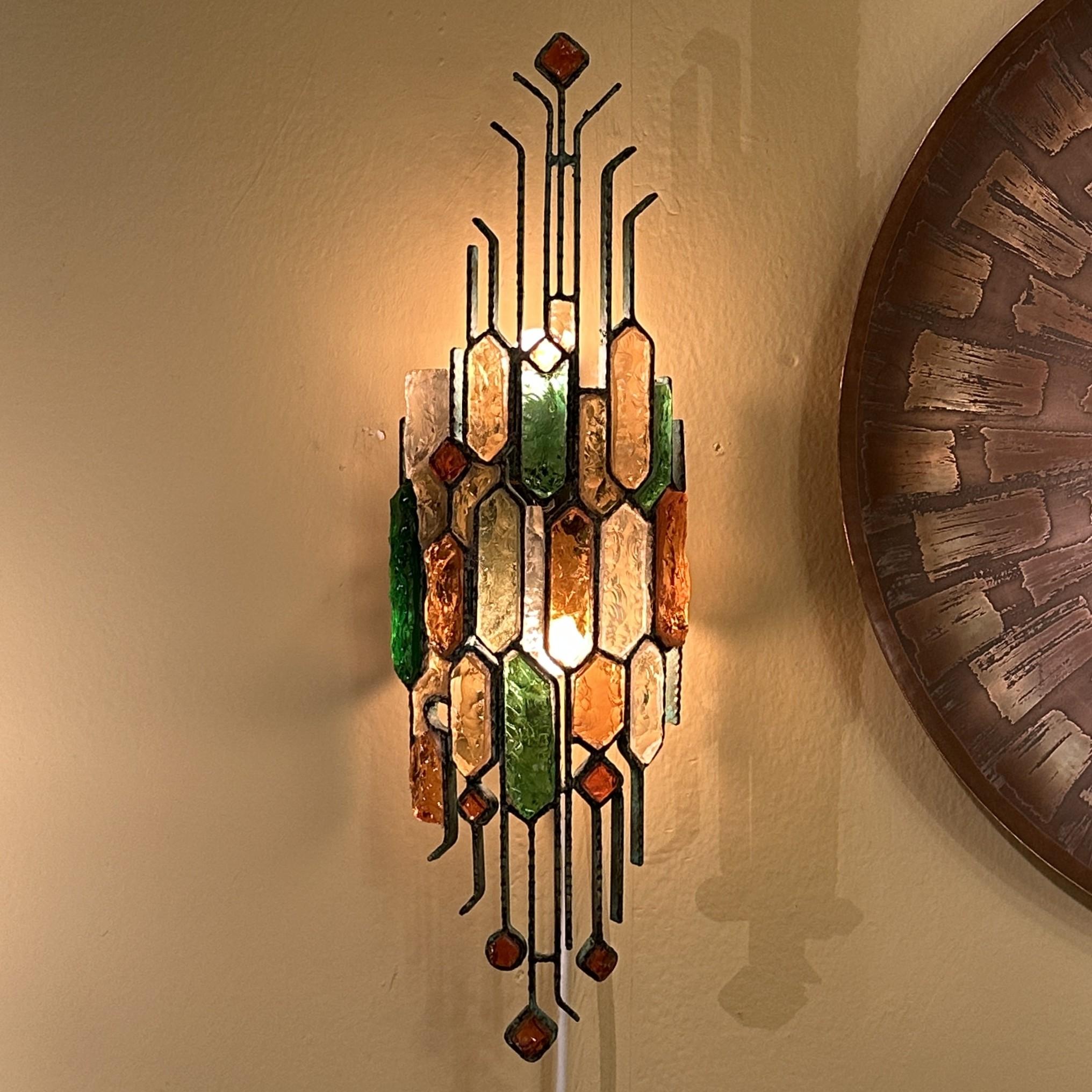 Italian Pair of Poliarte Wall Lights by Albano Poli in Multi Colour Murano Glass