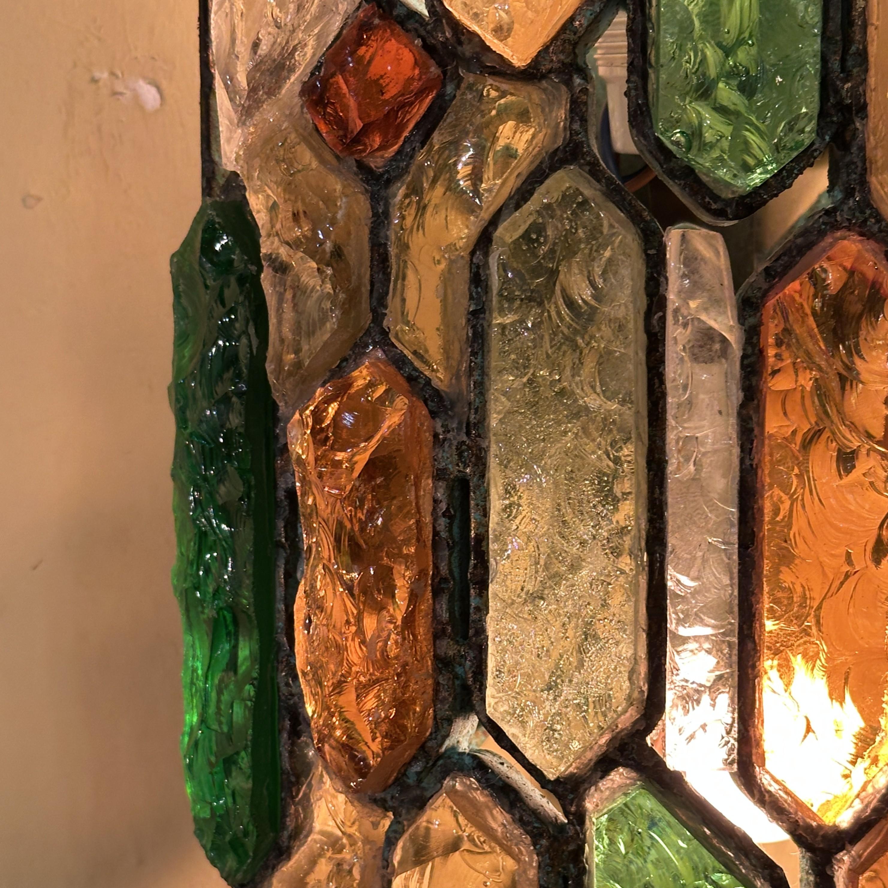 Forged Pair of Poliarte Wall Lights by Albano Poli in Multi Colour Murano Glass