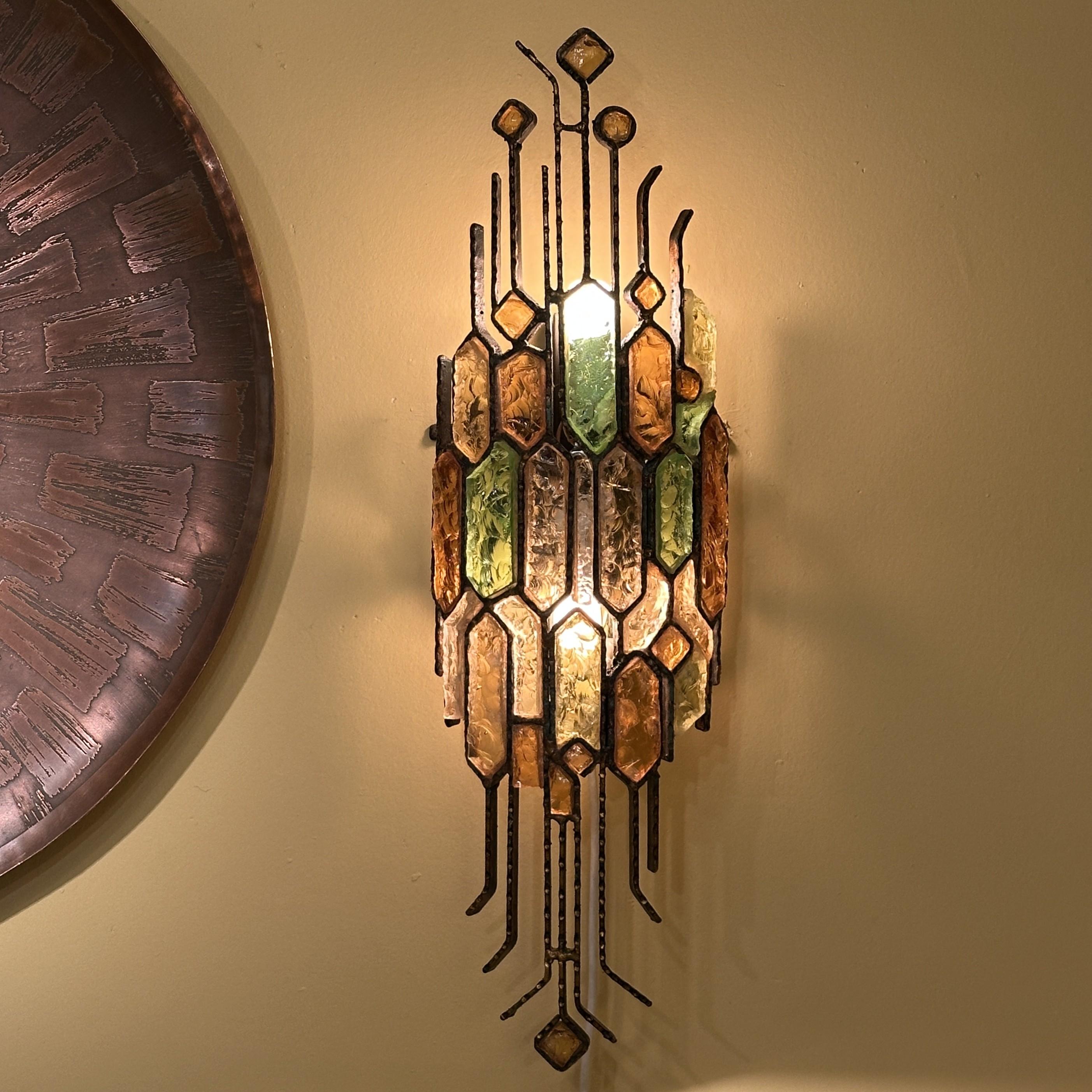 Mid-20th Century Pair of Poliarte Wall Lights by Albano Poli in Multi Colour Murano Glass