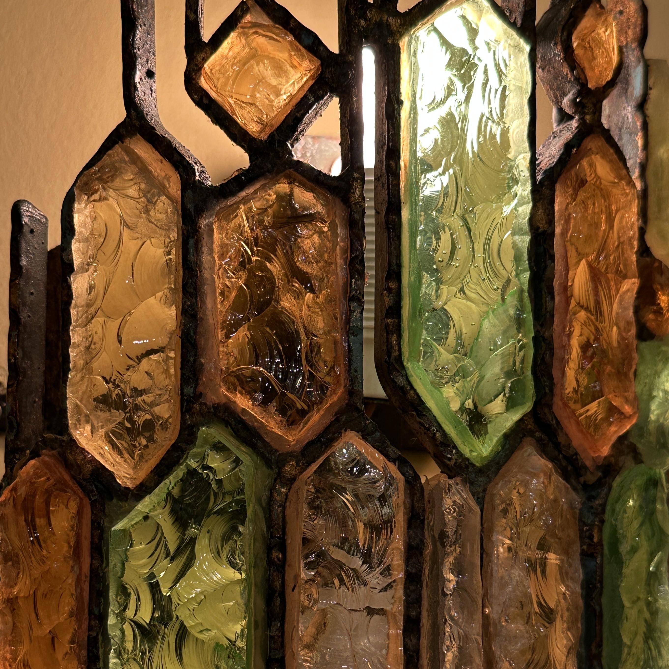 Cut Glass Pair of Poliarte Wall Lights by Albano Poli in Multi Colour Murano Glass