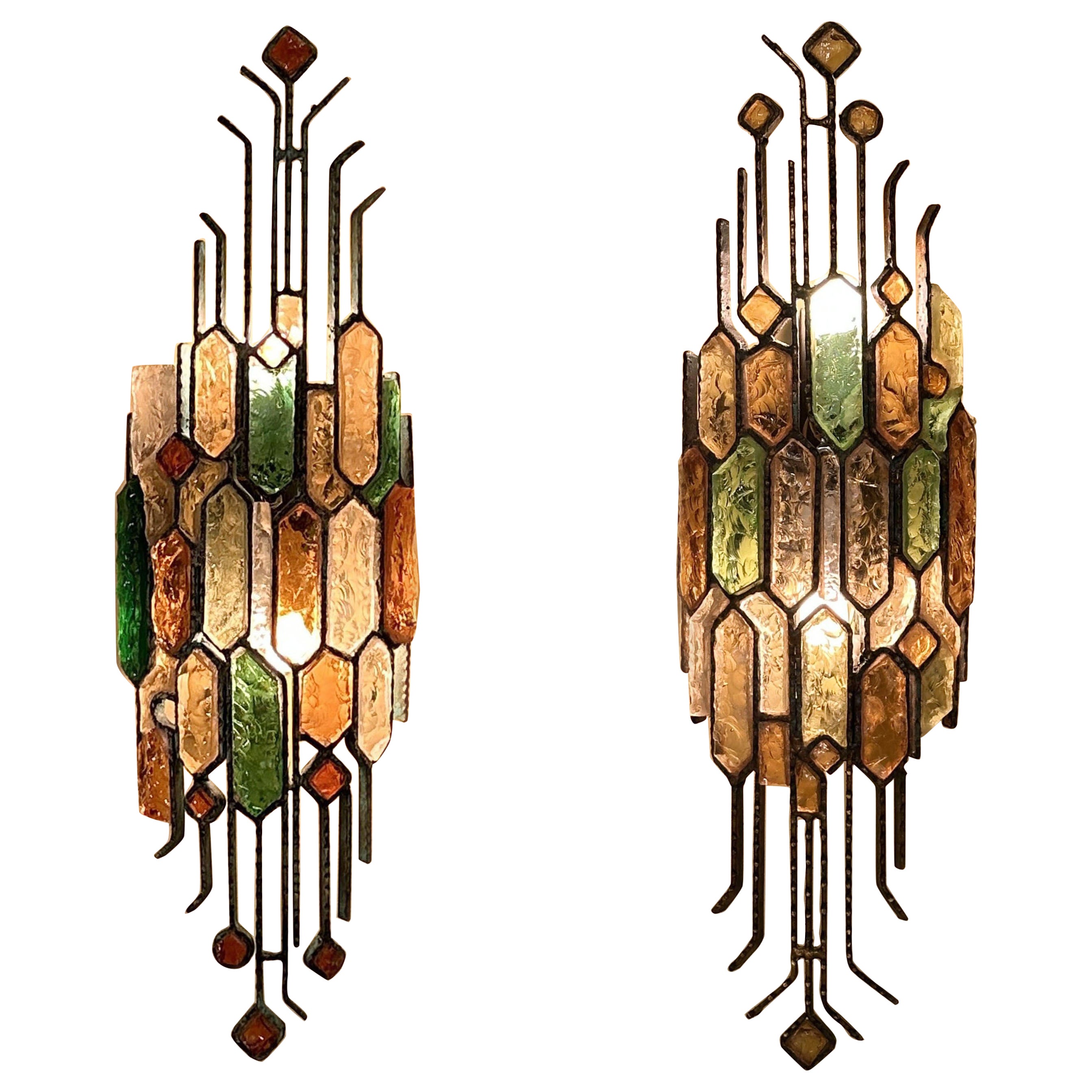 Pair of Poliarte Wall Lights by Albano Poli in Multi Colour Murano Glass