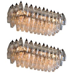 Pair of Poliedri Chandeliers Carlo Scarpa Style, Murano