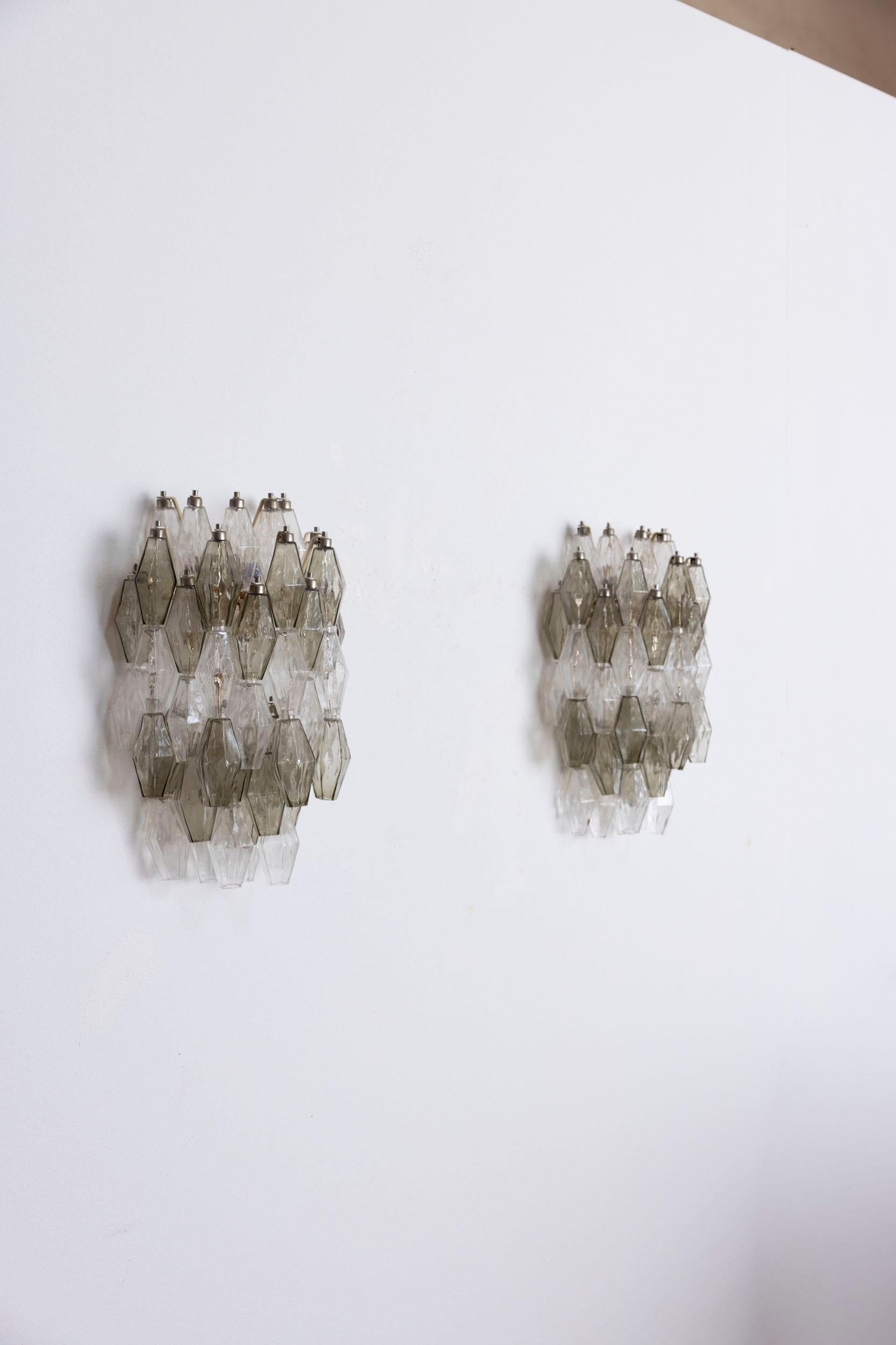Pair of poliedri wall lights attributed to Carlo Scarpa for Venini For Sale 8