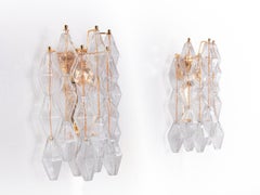Pair of Poliedri Wall Sconces Murano Glass & Gold Plated Brass