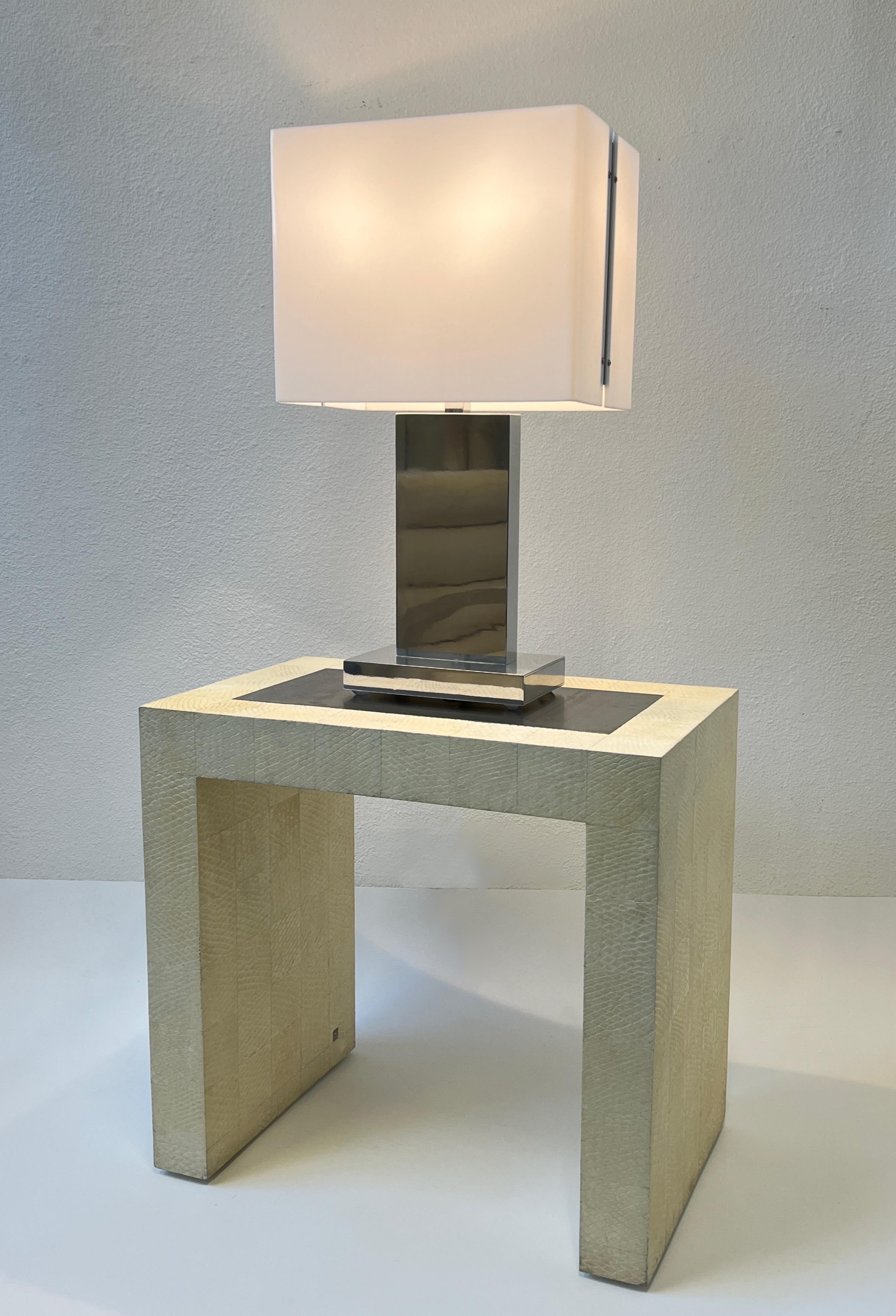 Pair of Polish Aluminum and White Acrylic Table Lamps by Paul Mayen 5