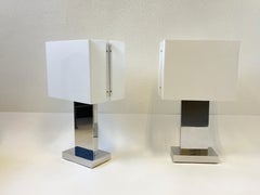 Pair of Polish Aluminum and White Acrylic Table Lamps by Paul Mayen