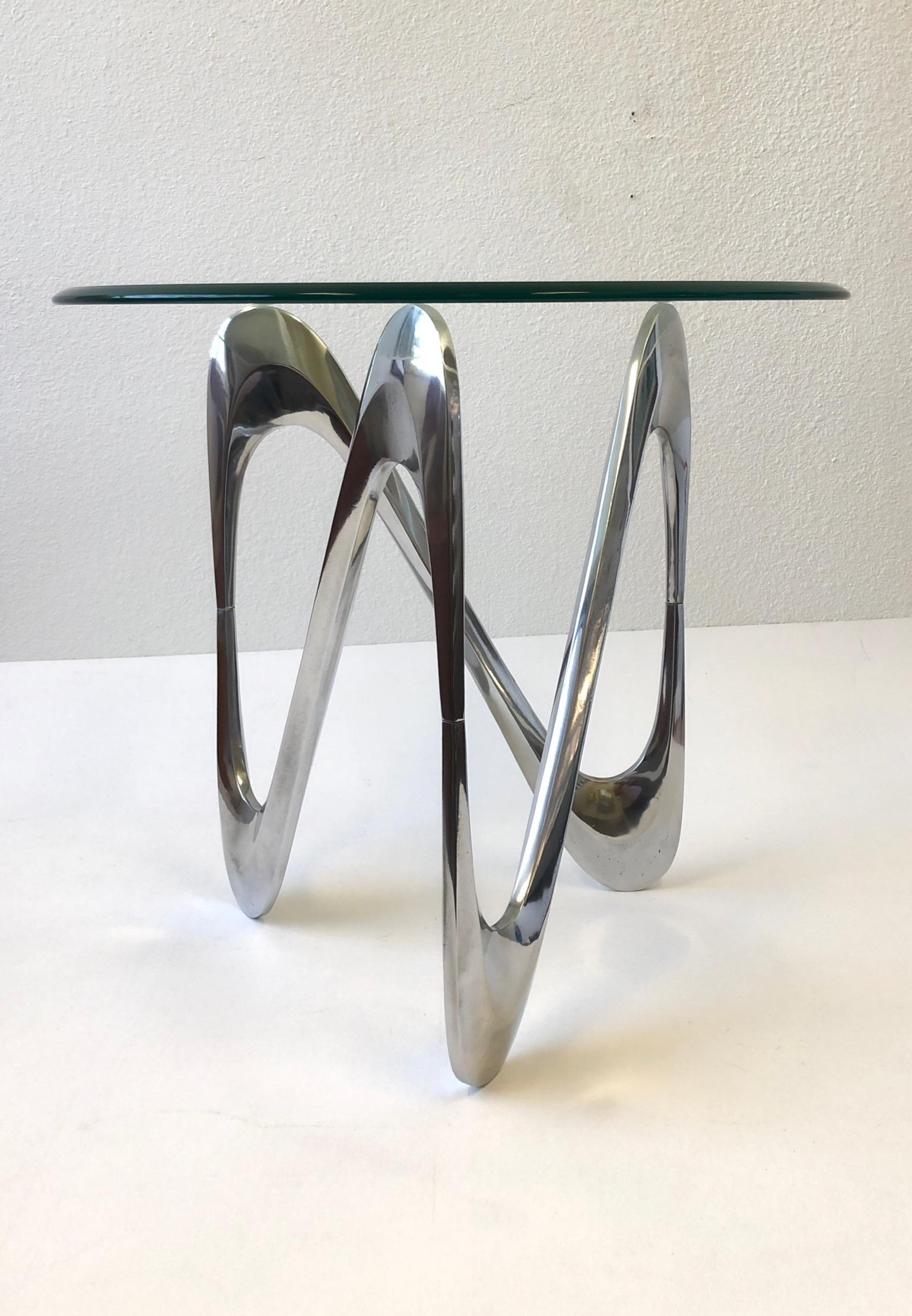 Polished Pair of Polish Aluminum Side Tables by Knut Hesterberg