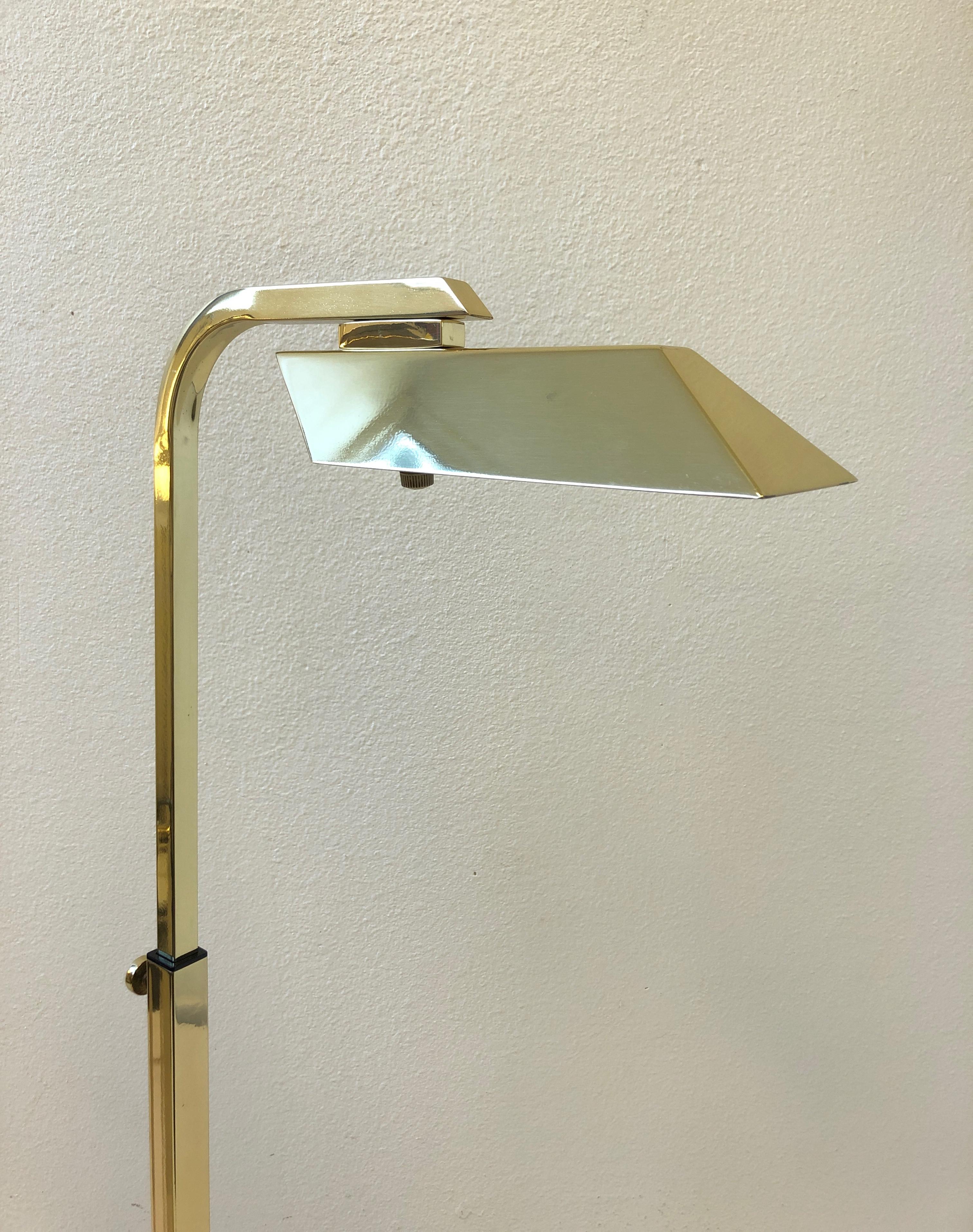 Modern Pair of Polish Brass Adjustable Floor Lamps by Charles Hollis Jones
