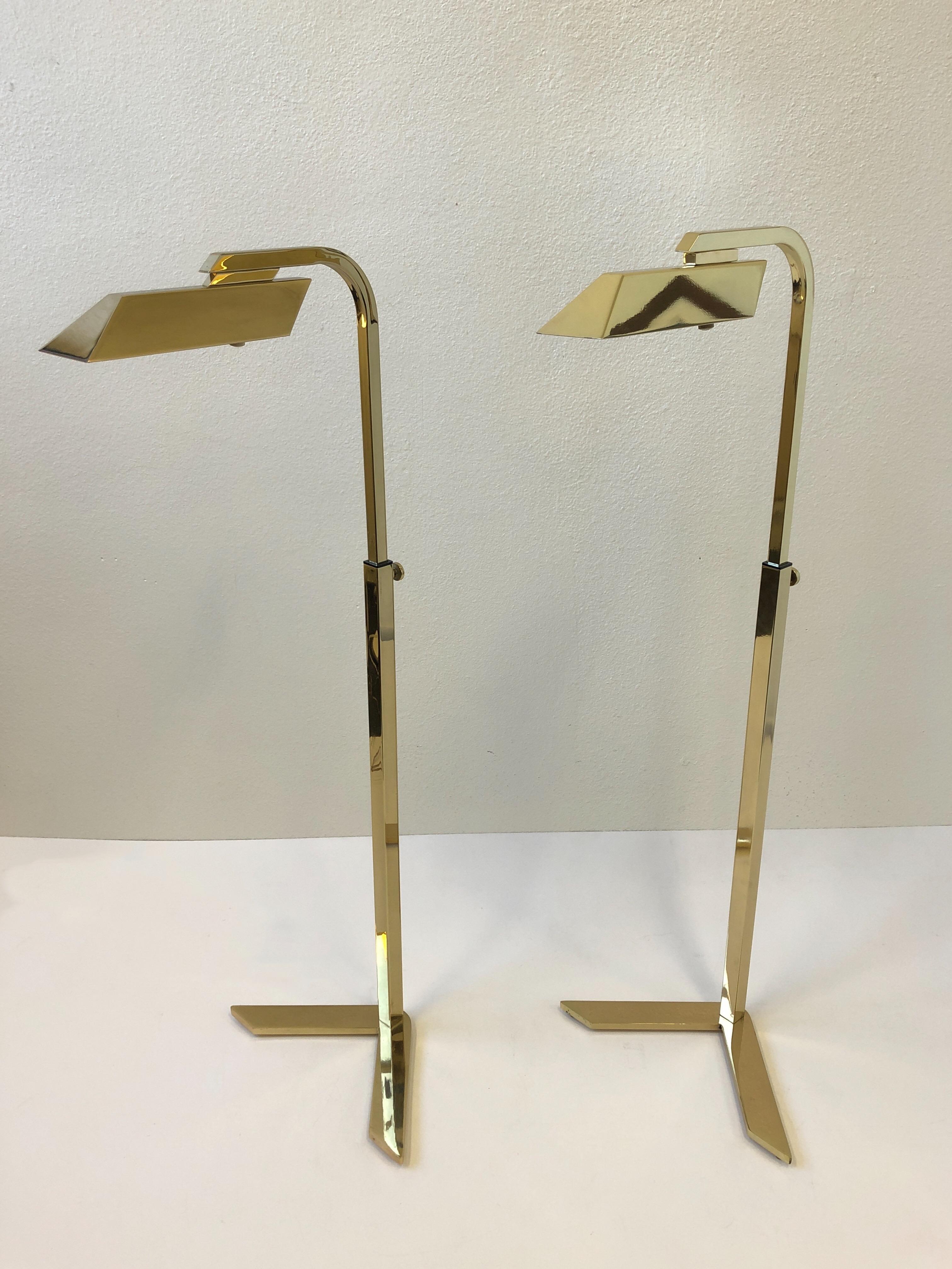 Pair of Polish Brass Adjustable Floor Lamps by Charles Hollis Jones 1