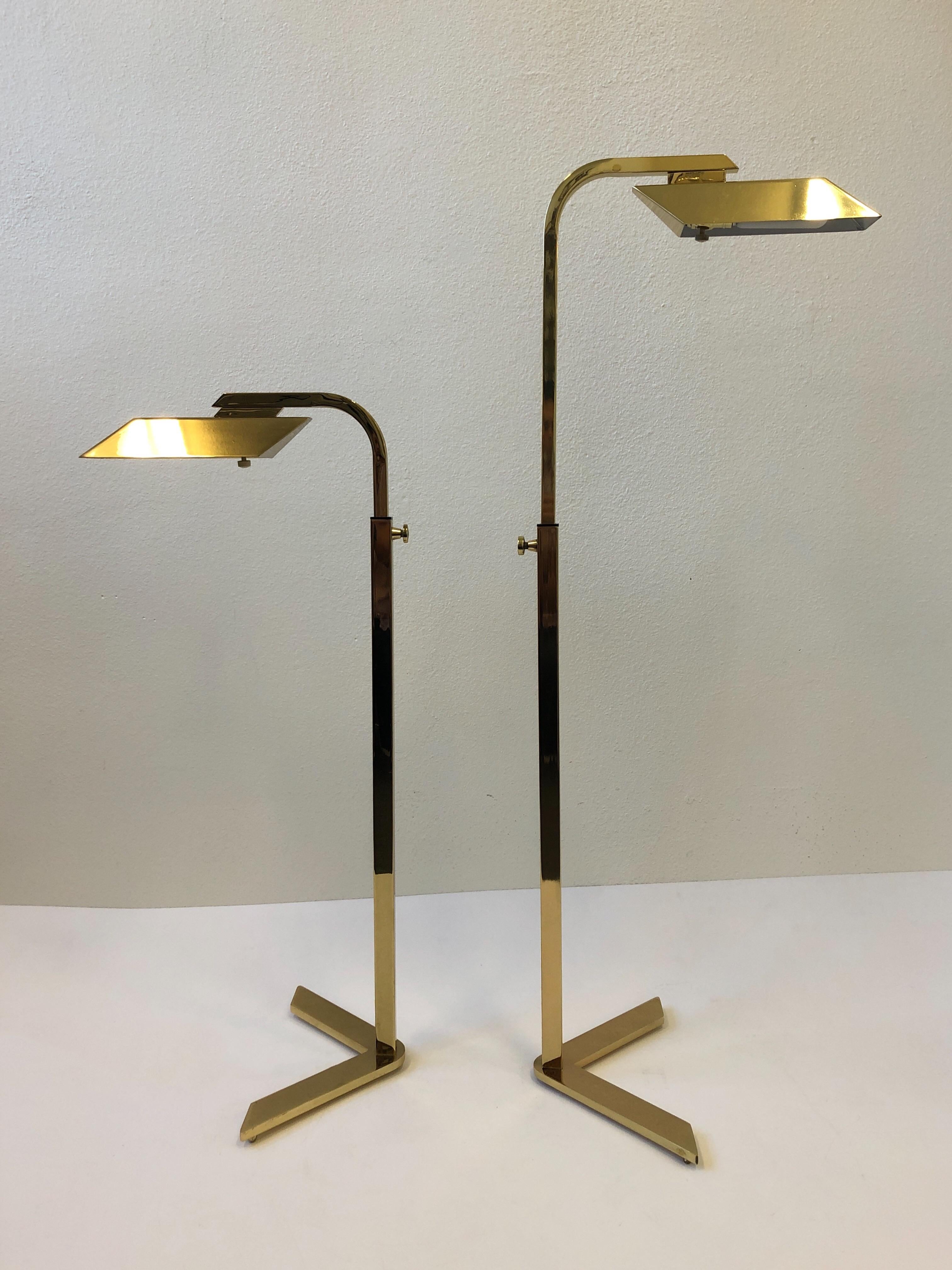 Pair of Polish Brass Adjustable Floor Lamps by Charles Hollis Jones 2
